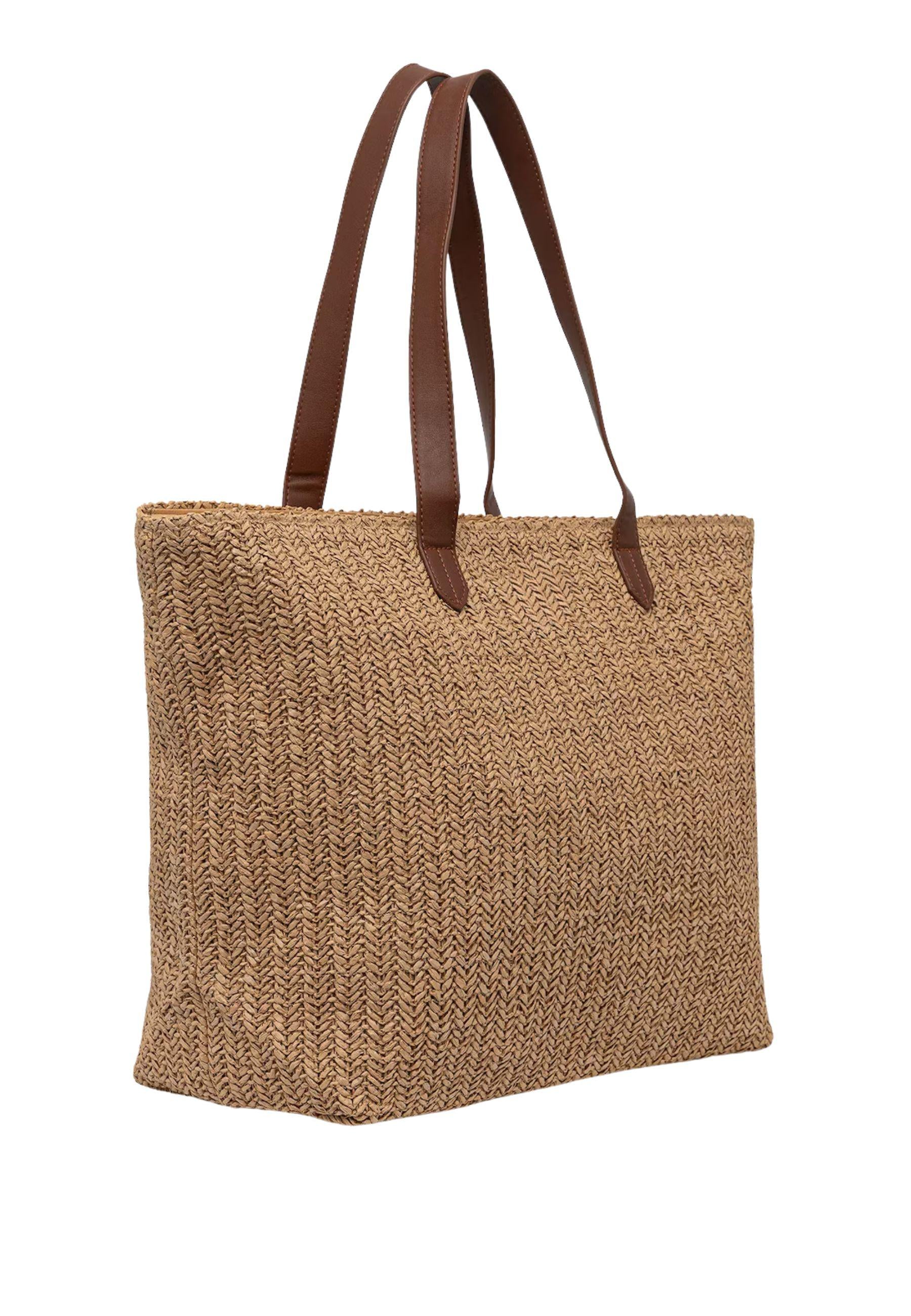 Borsa shopper in rafia con frange 