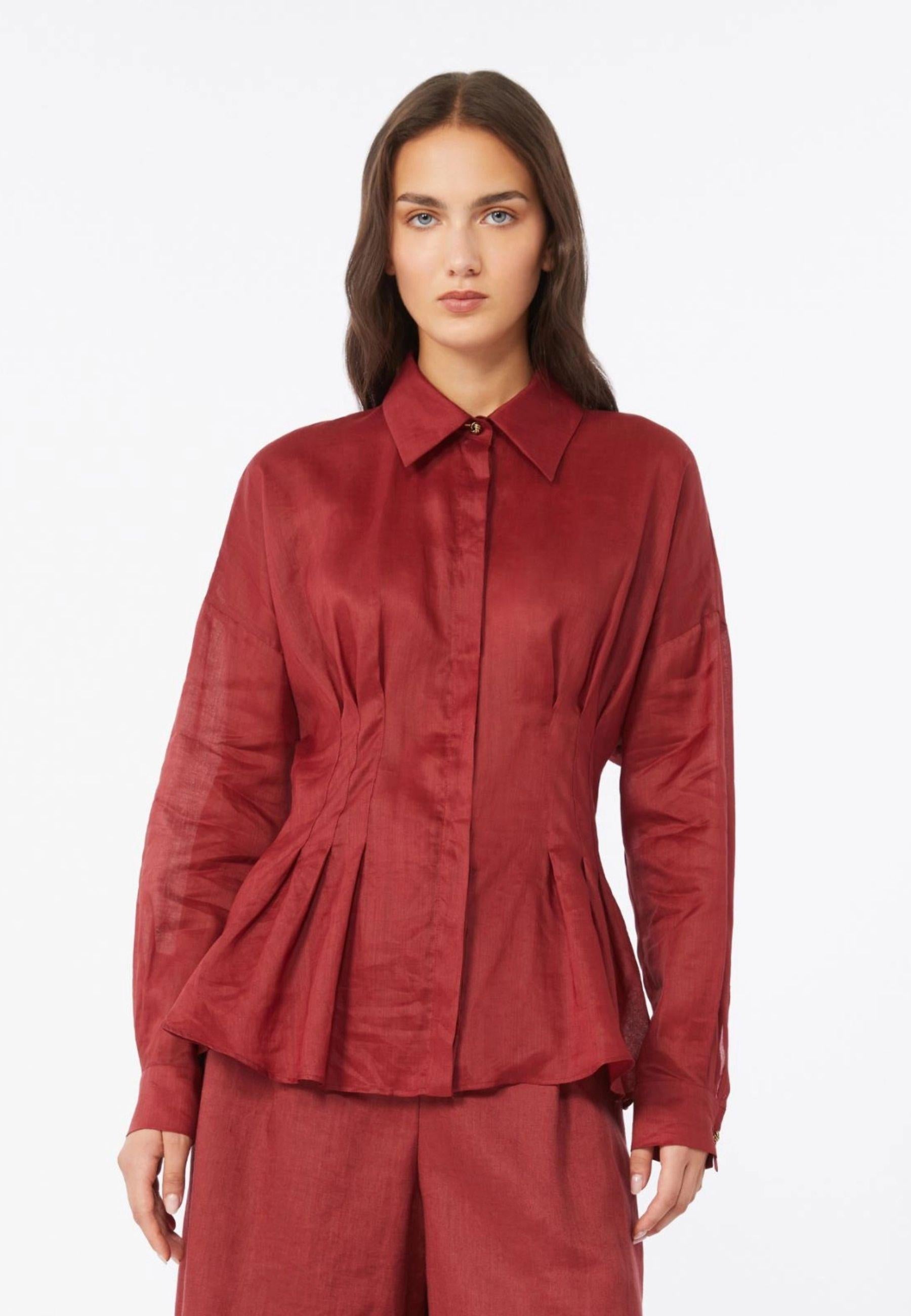 Max Mara - Camicia in tela ramié mattone rosso 