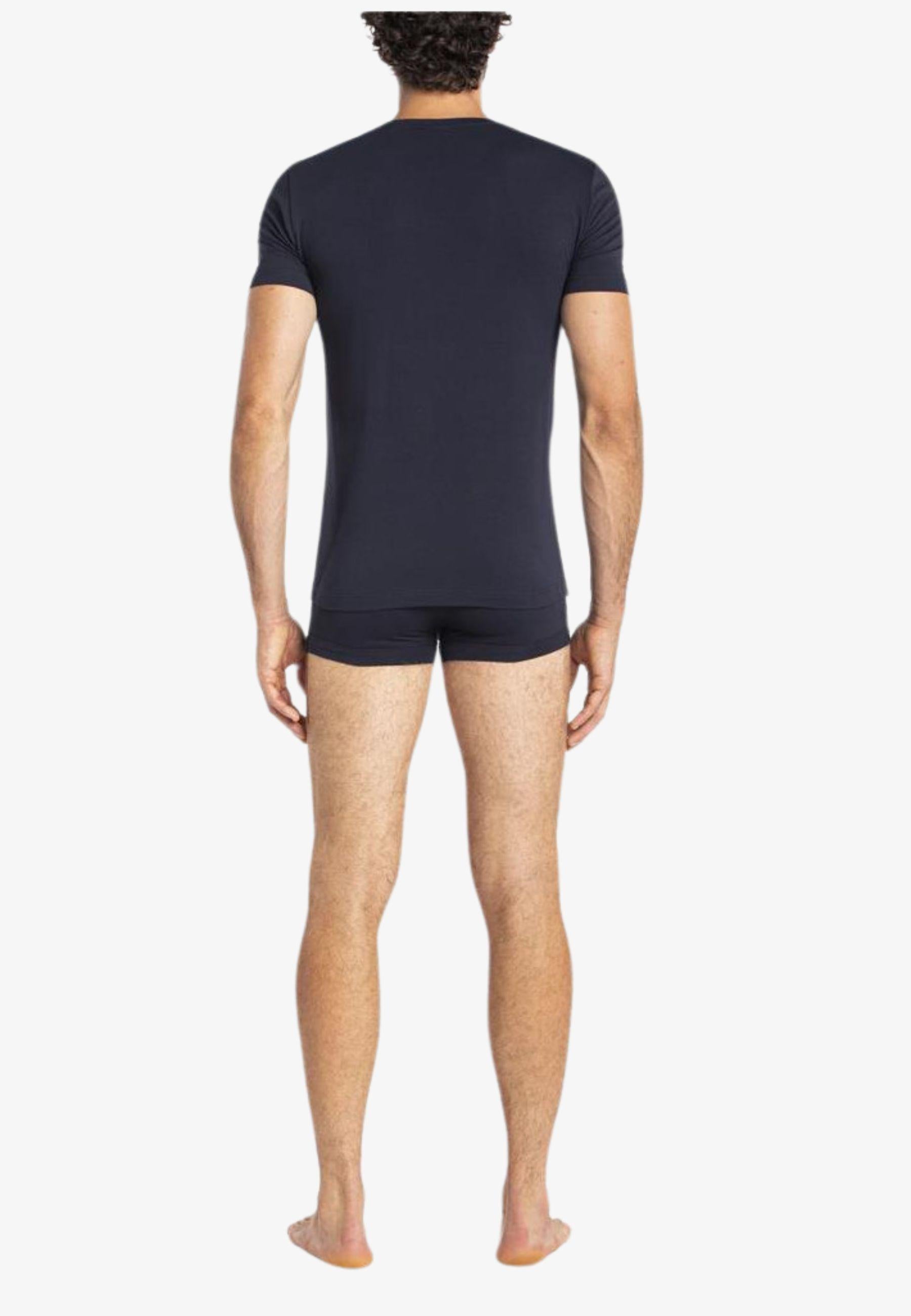 Maglietta blu in jersey di cotone elasticizzato 