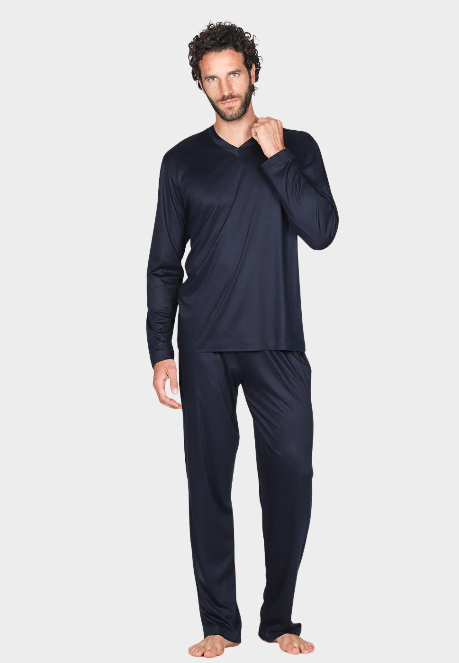 Pigiama Uomo Collo V in Lyocell 100% - Ultra Leggero e Traspirante 