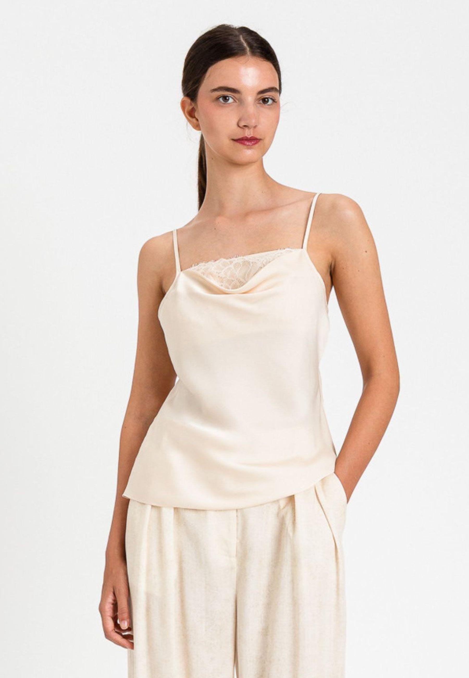 Twinset Top Satin con Inserto in Pizzo - Avorio 