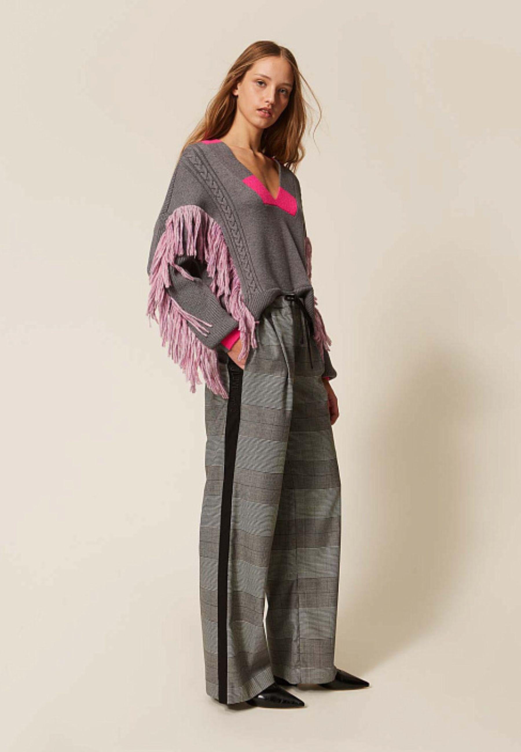 Pantaloni Palazzo MYFO a Quadri con Bande Laterali 