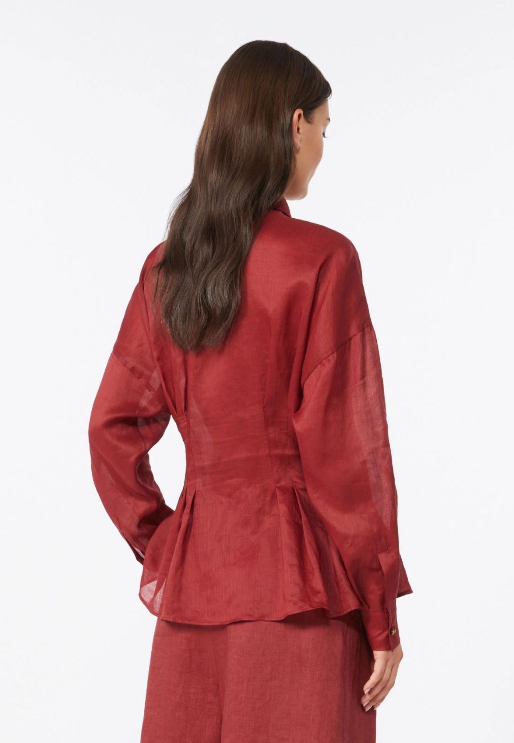 Max Mara - Camicia in tela ramié mattone rosso 