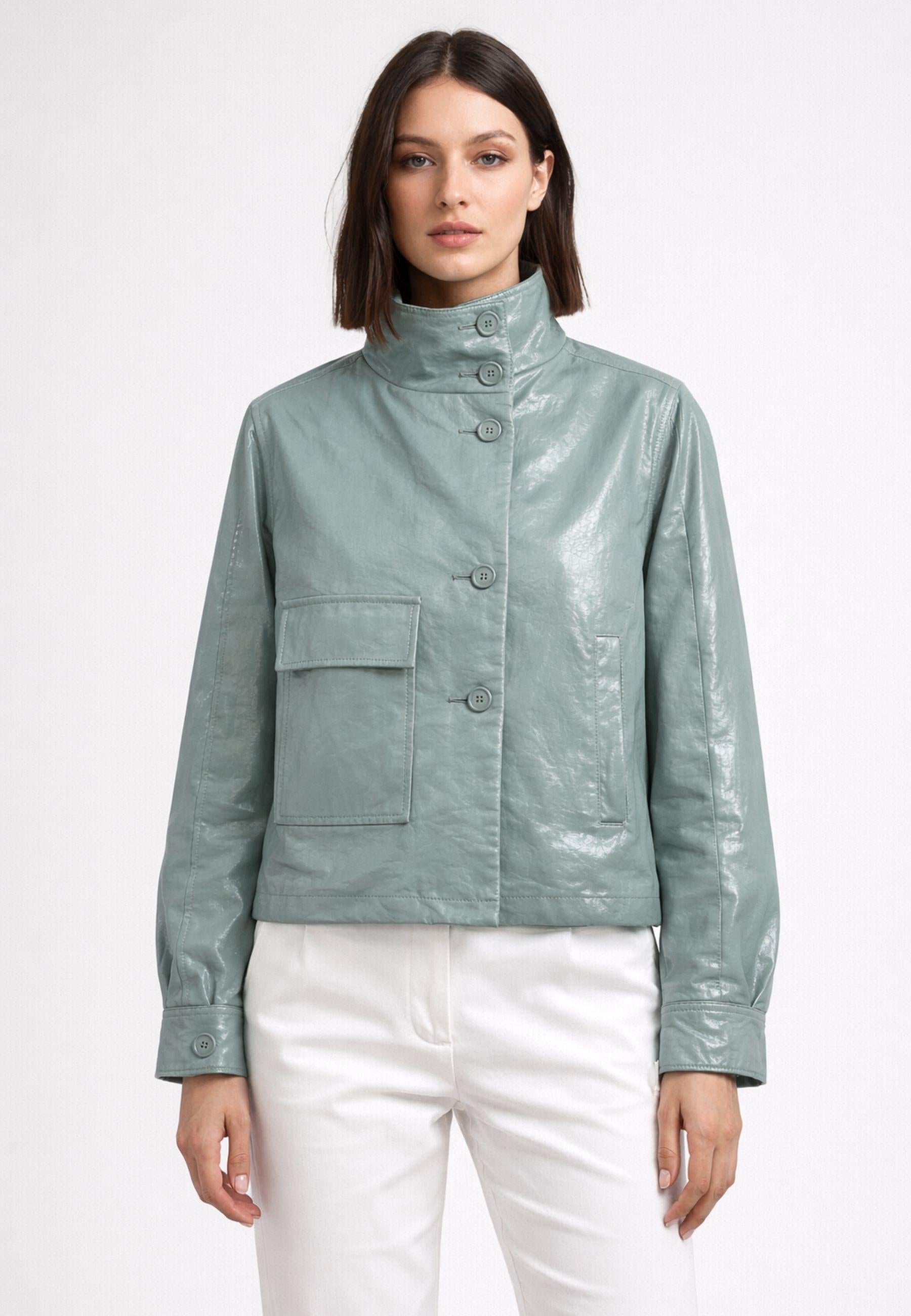 Giubbino donna over in tessuto spalmato con gilet interno estraibile - Verde salvia 