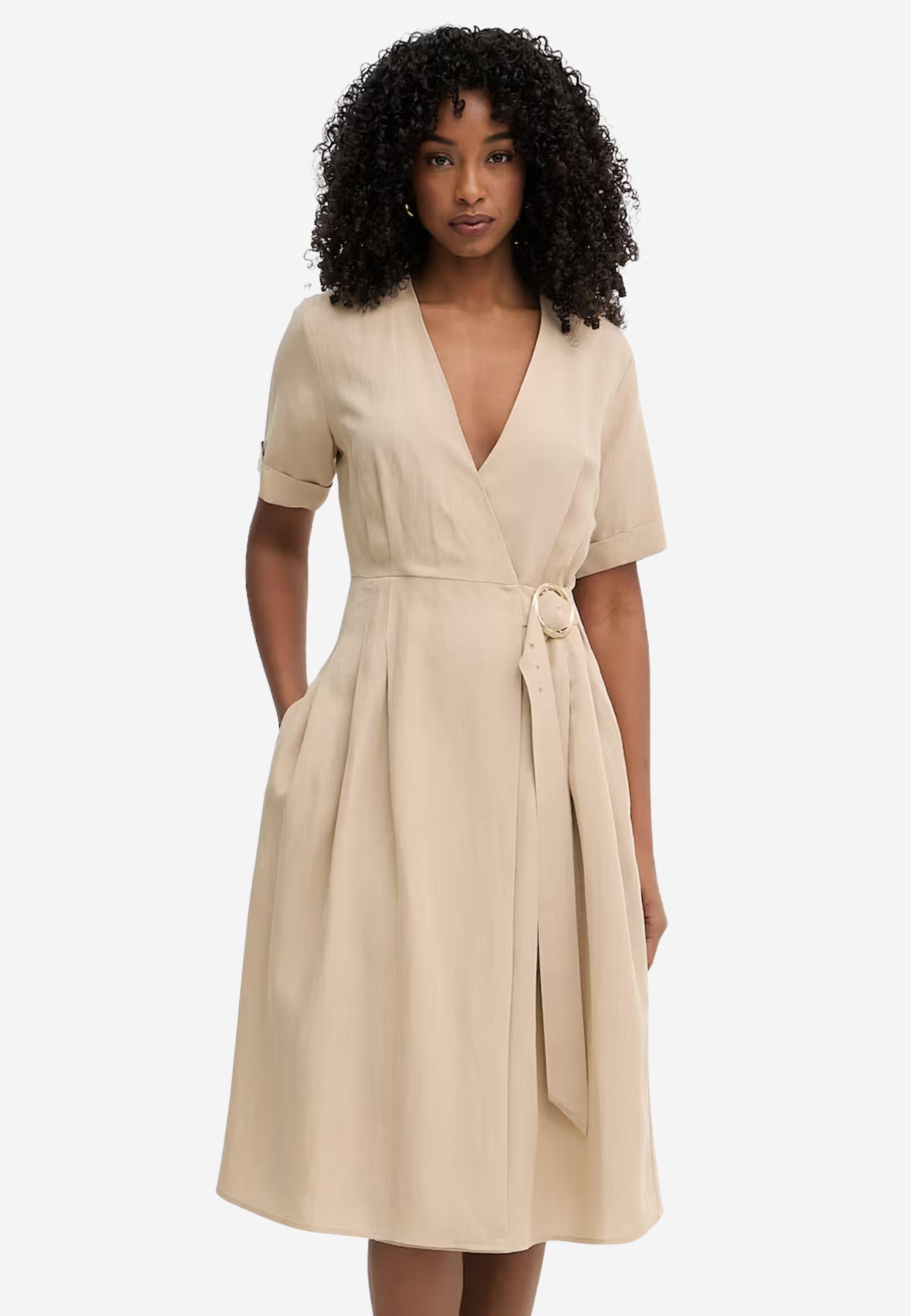 Abito midi beige Twinset in lyocell e lino 