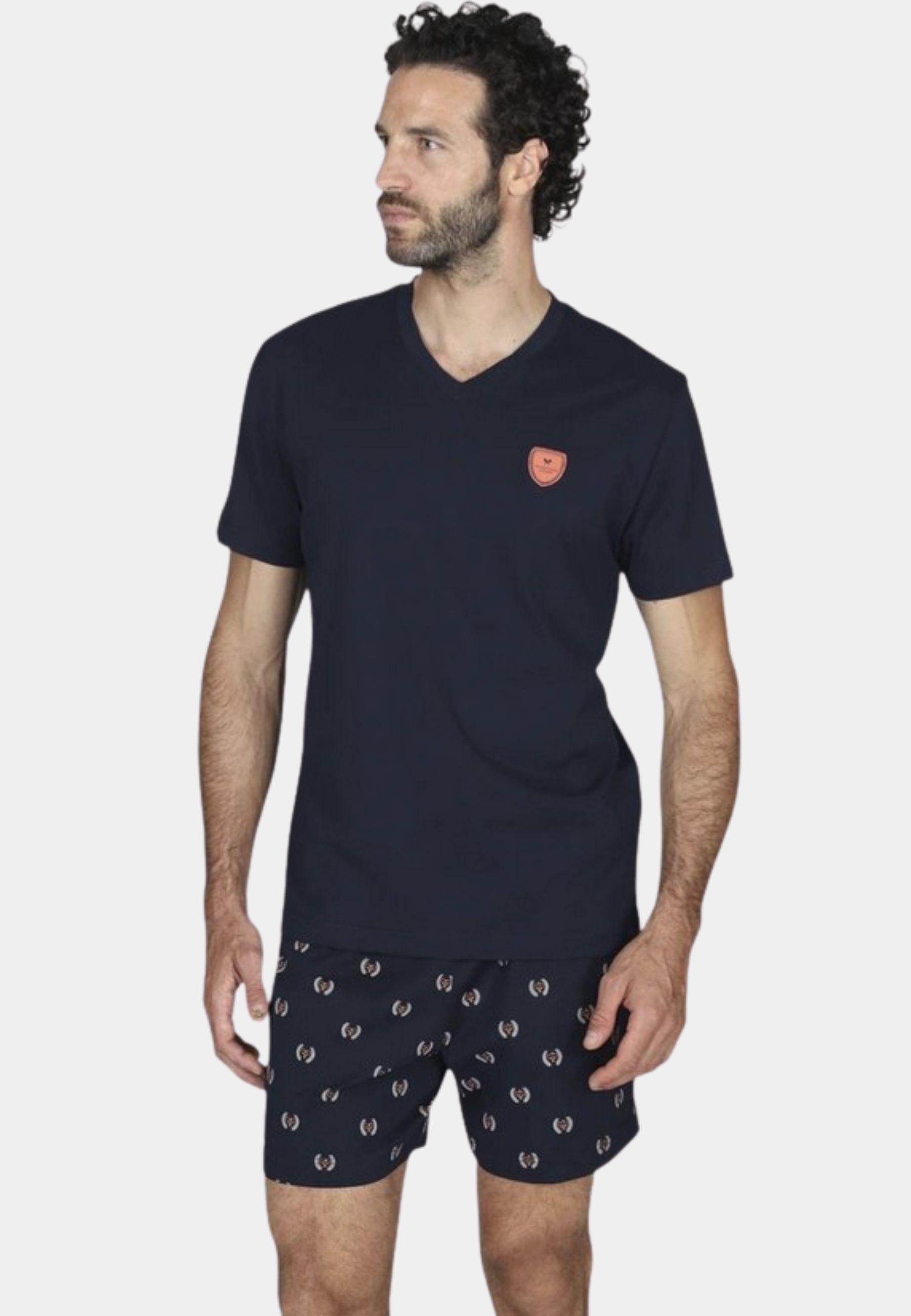 Pigiama Corto Uomo Julipet in Cotone - Blu Fantasia Tennis 