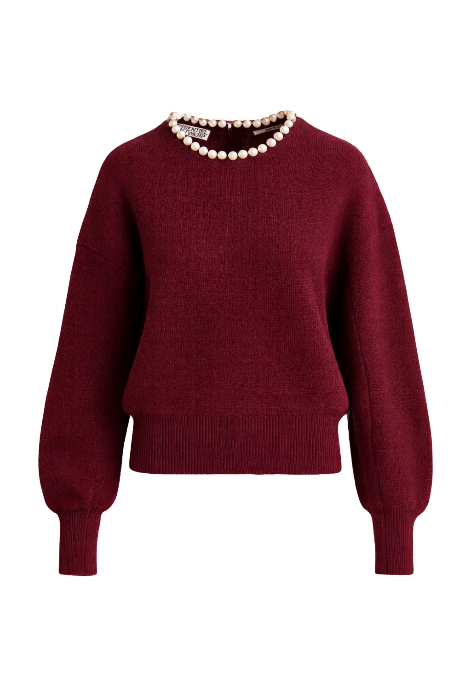Maglia con perle su scollo 