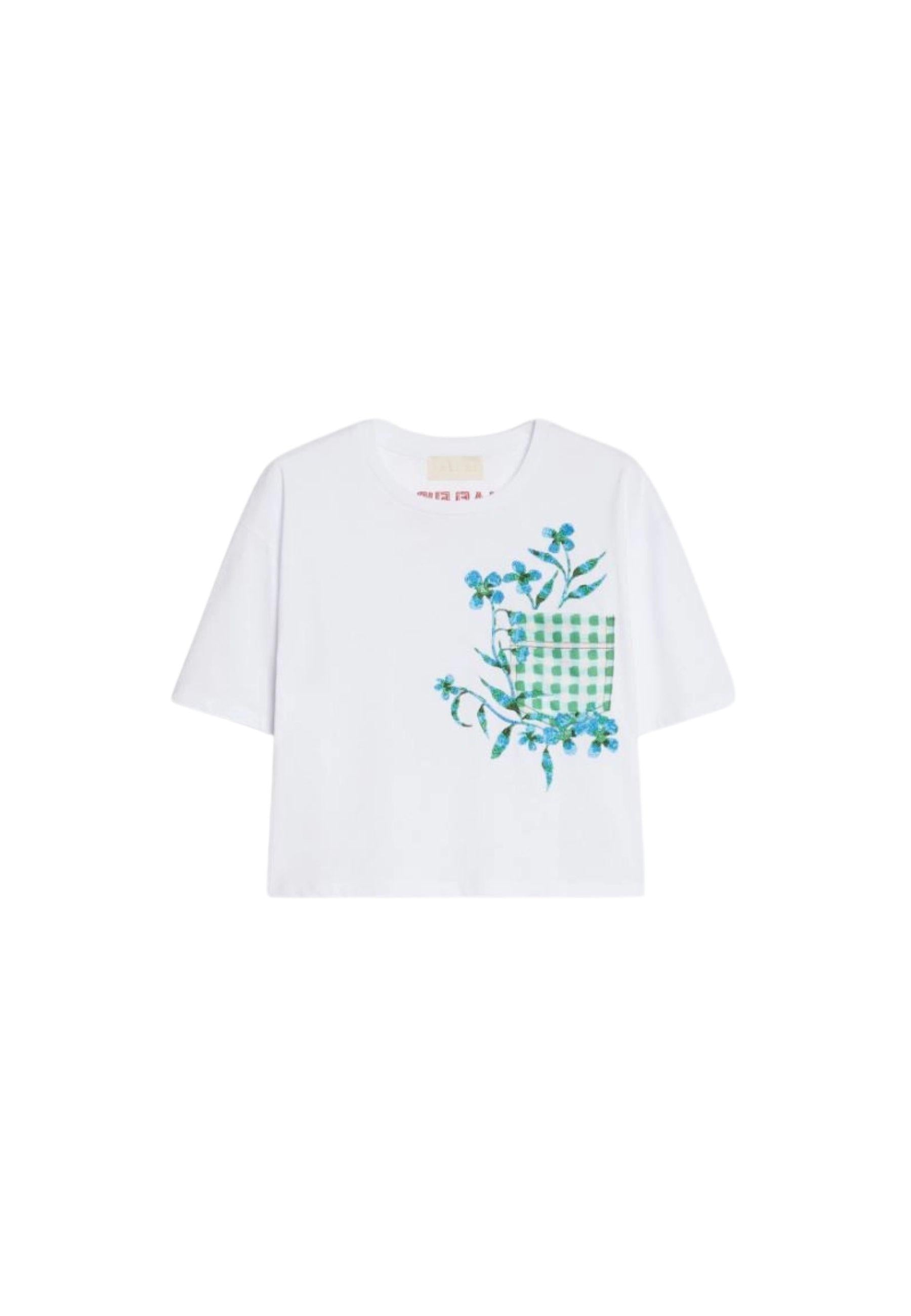 iBlues - T-shirt cropped in jersey di cotone con stampa e ricamo 