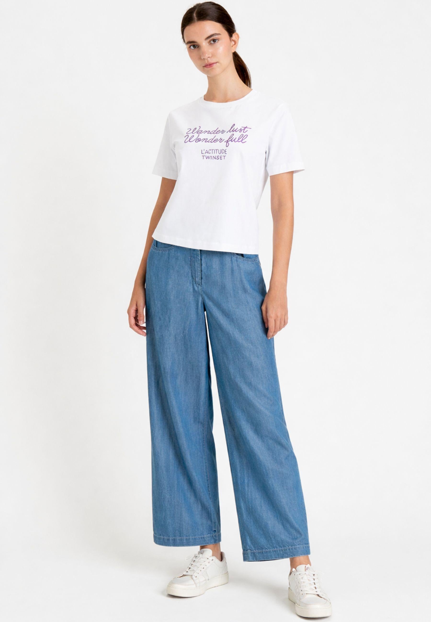 Twinset Actitude T-shirt con Stampa Lettering - Bianco 