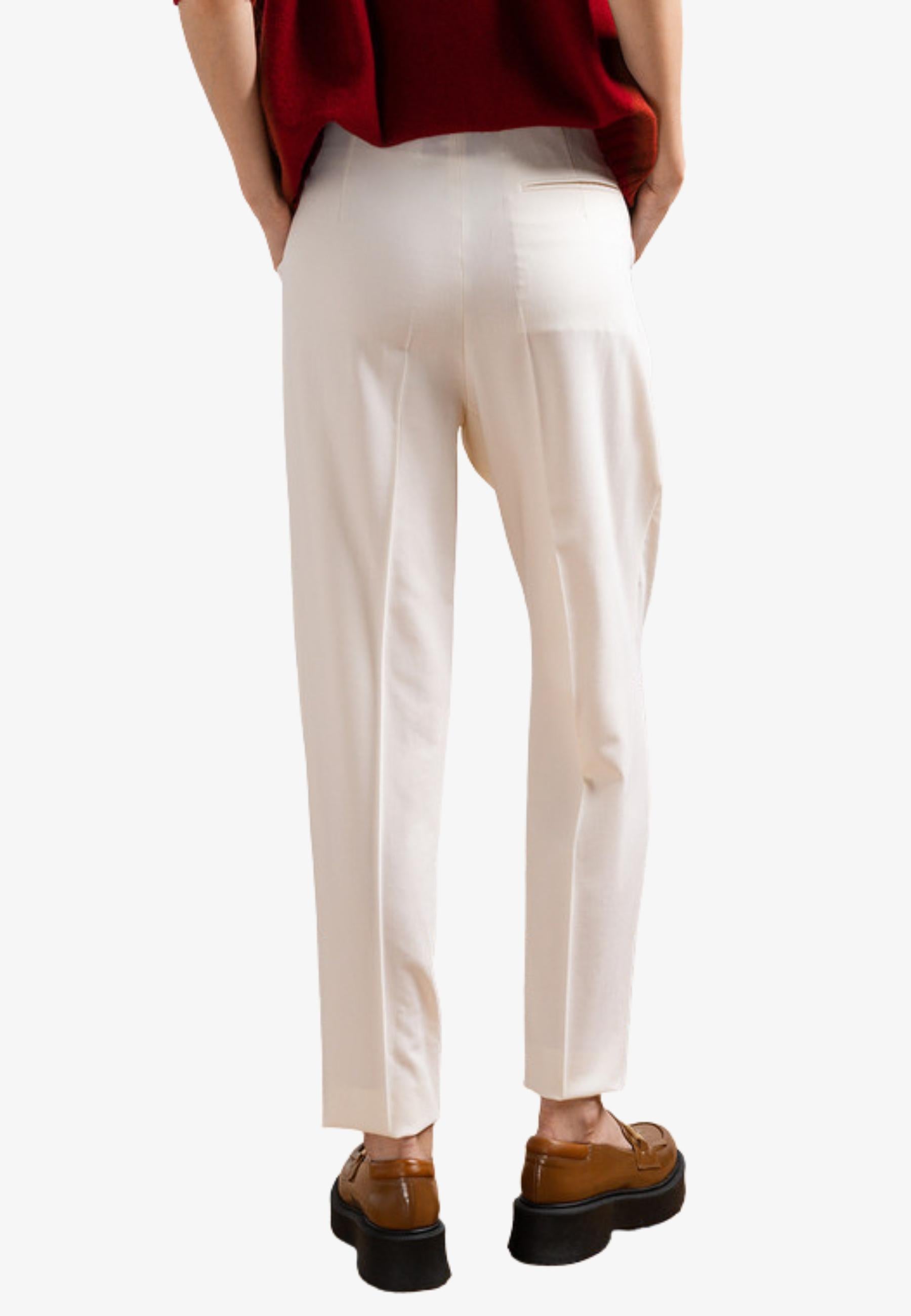 Max Mara Pantaloni Briose Donna in Lana Bianca con Pinces 