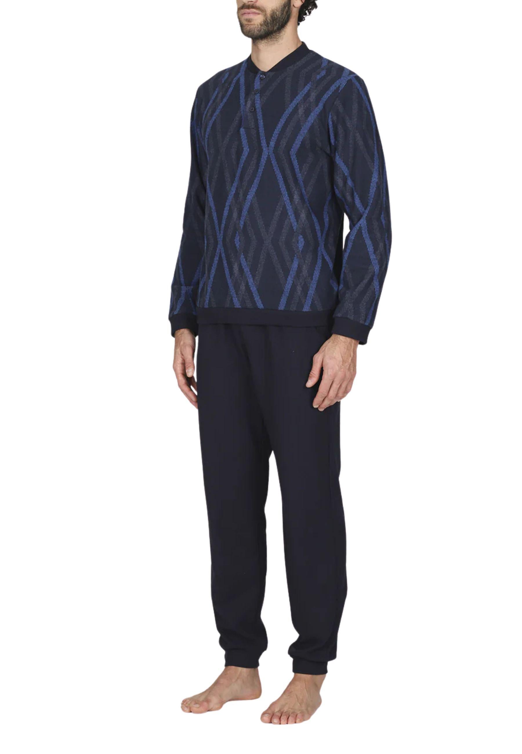 Pigiama serafino in confortevole jacquard di cotone a rombi 
