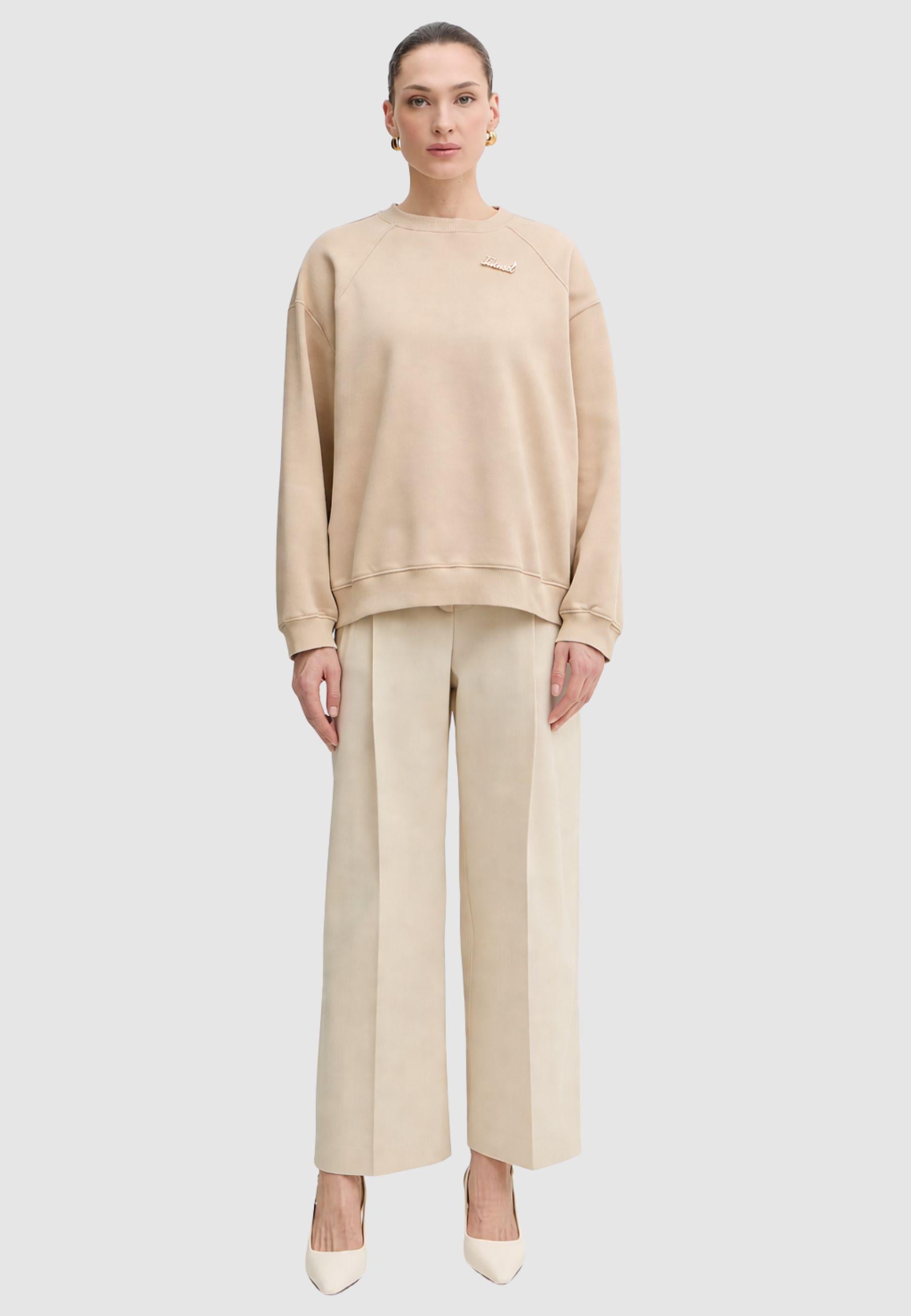 Twinset Felpa in Cotone Beige - Vestibilità Over<BR/> 