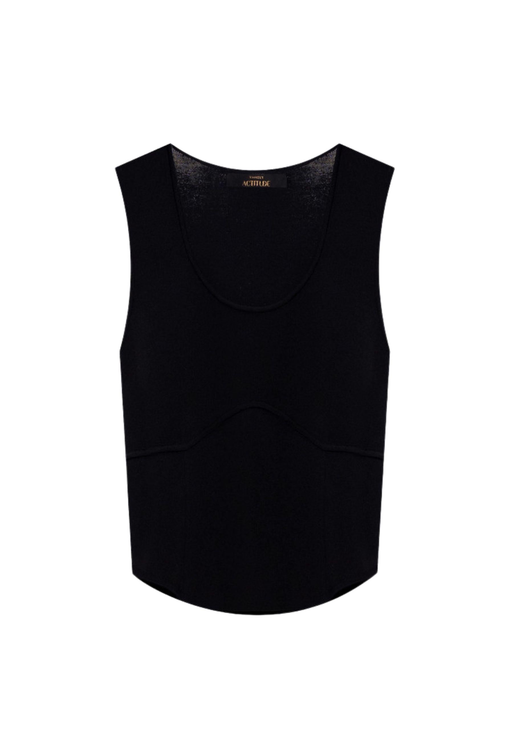 Top in maglia stretch nero con logo Oval T 