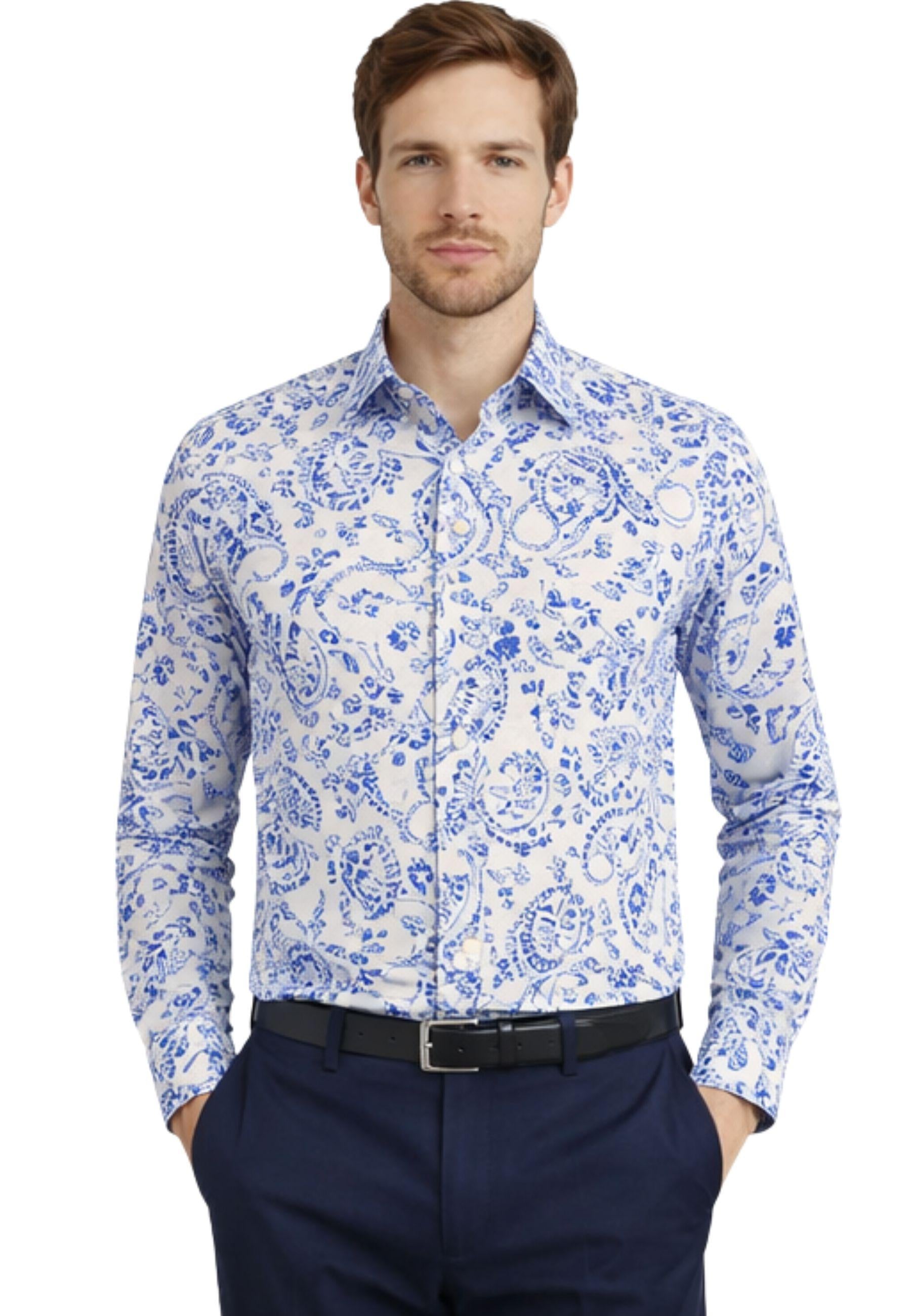 Camicia uomo Alessandro Gherardi in lino con stampa paisley 