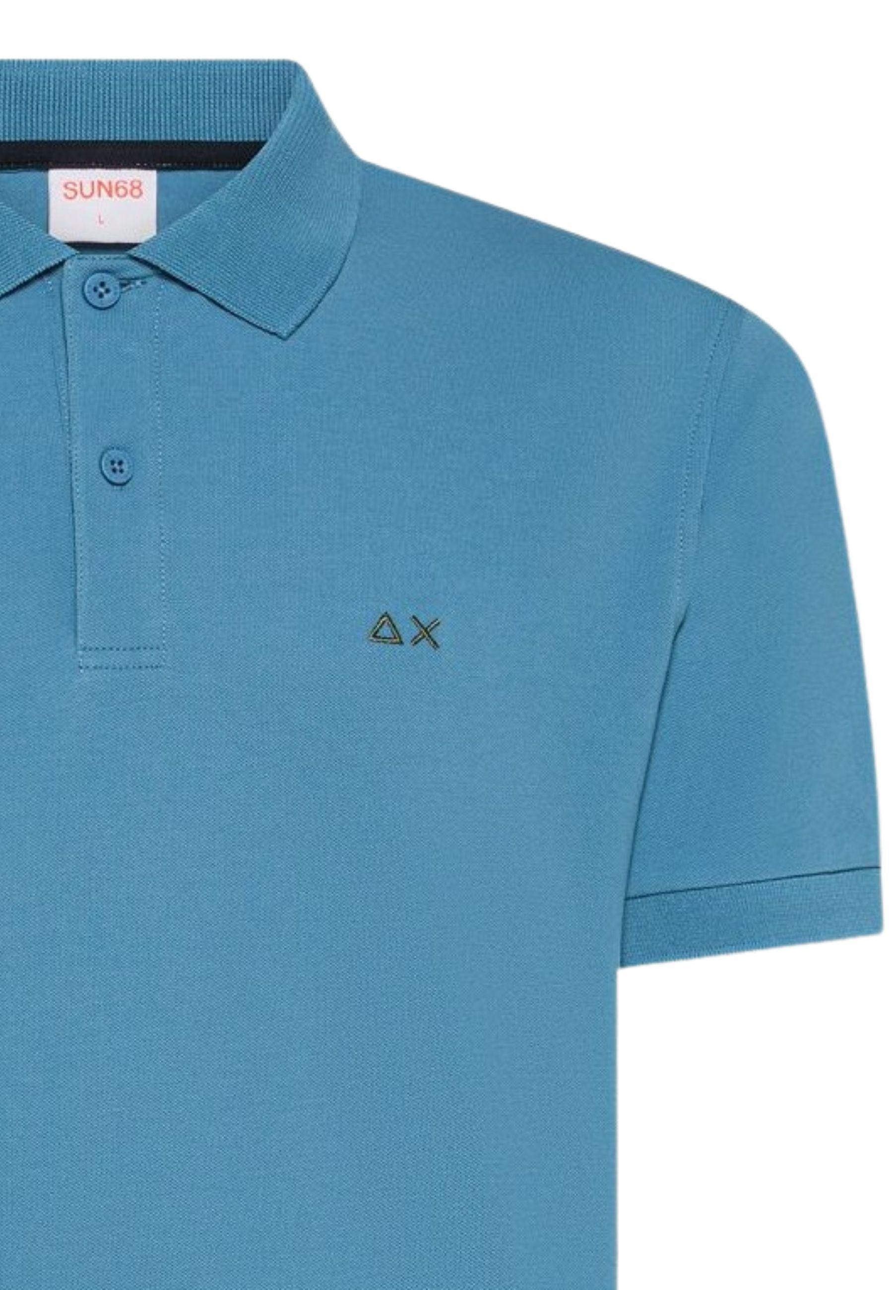 Polo in cotone blu avio con ricamo logo 