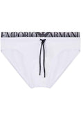 Emporio Armani - Weißer Badeslip mit Kordelzug und Jacquard-Logo