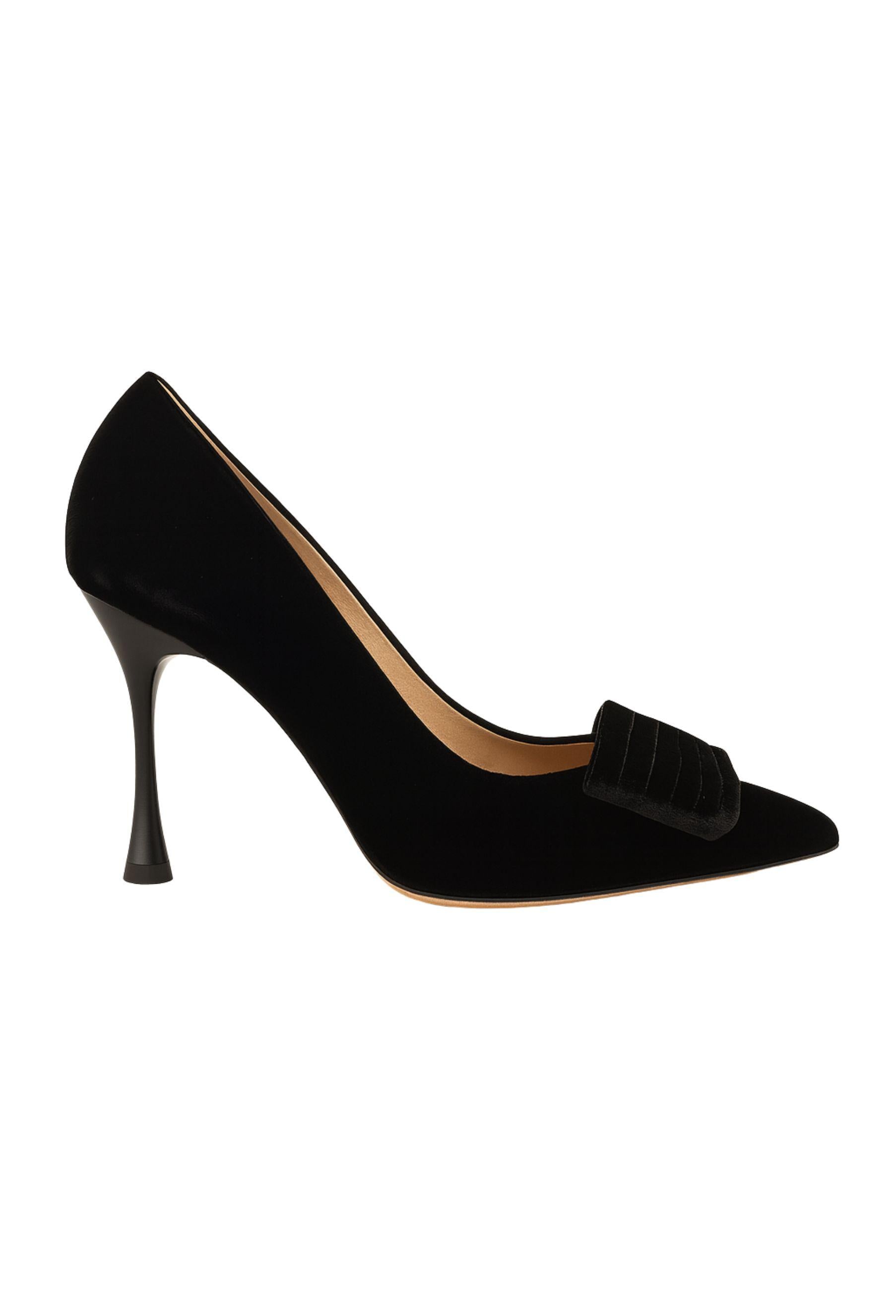 Francesco Sacco - Décolleté in Velluto Nero con Fiocco e Tacco 8 cm 