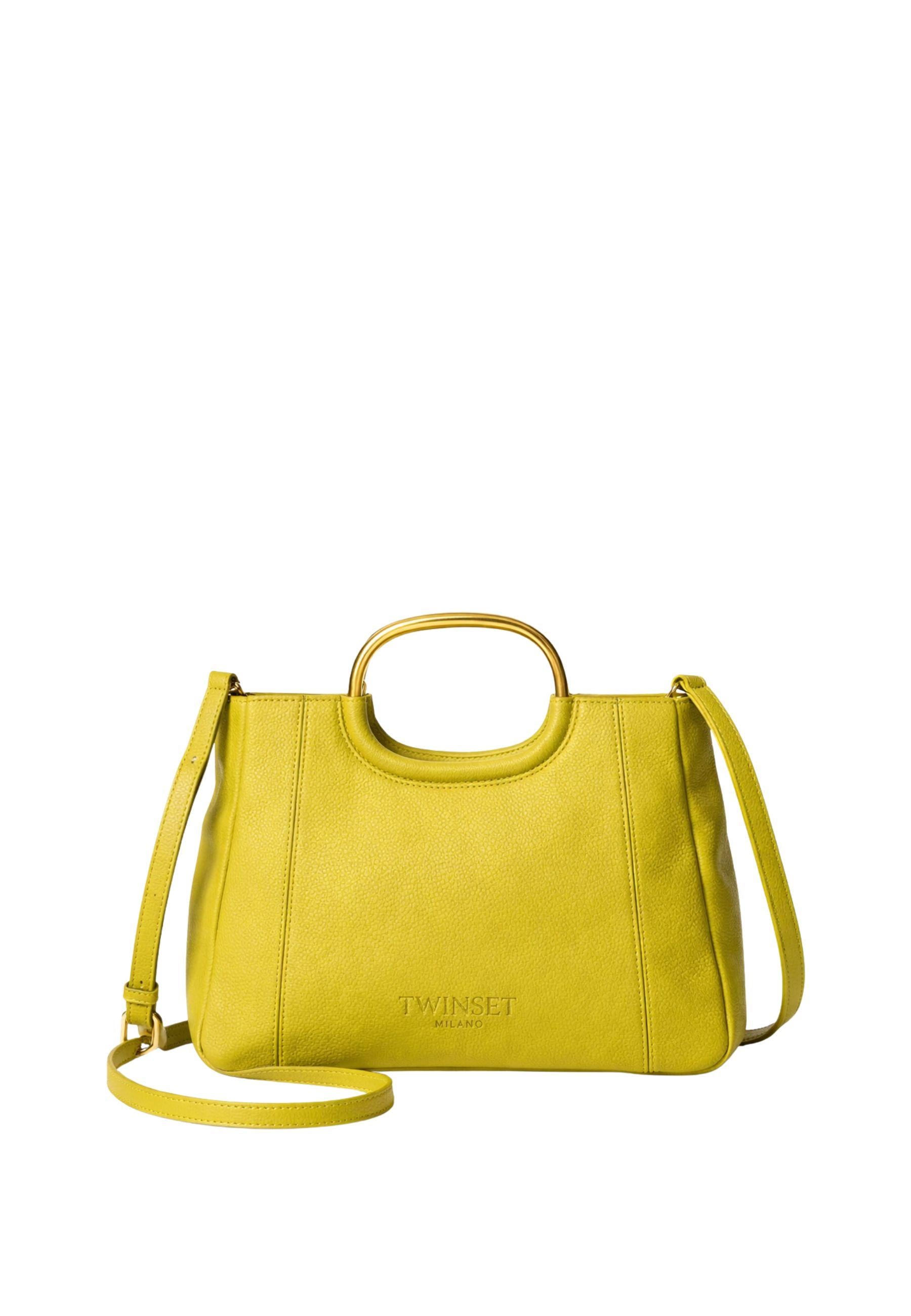 Borsa shopper in pelle con manici in metallo 