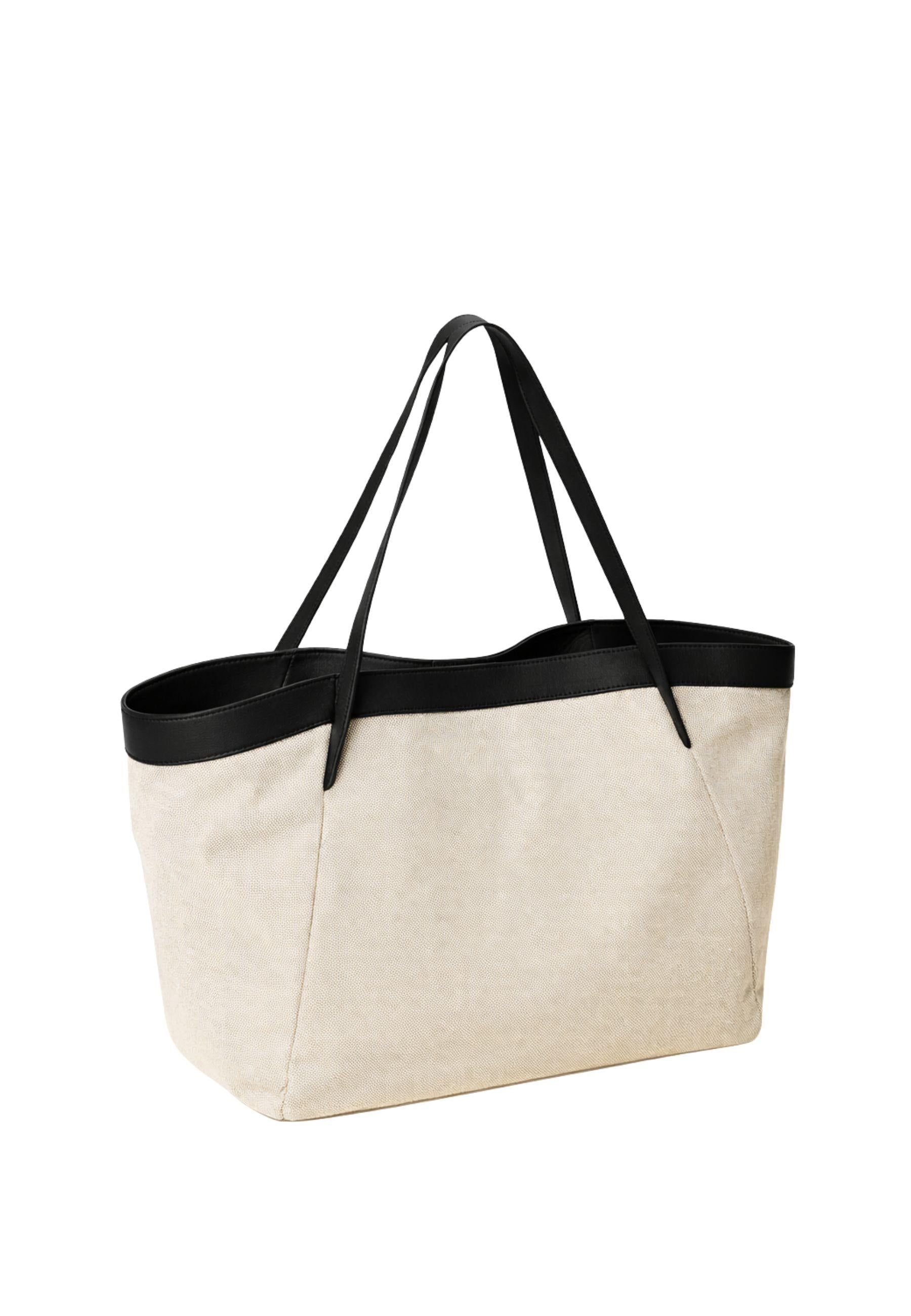 Borsa shopper in canvas e pelle 