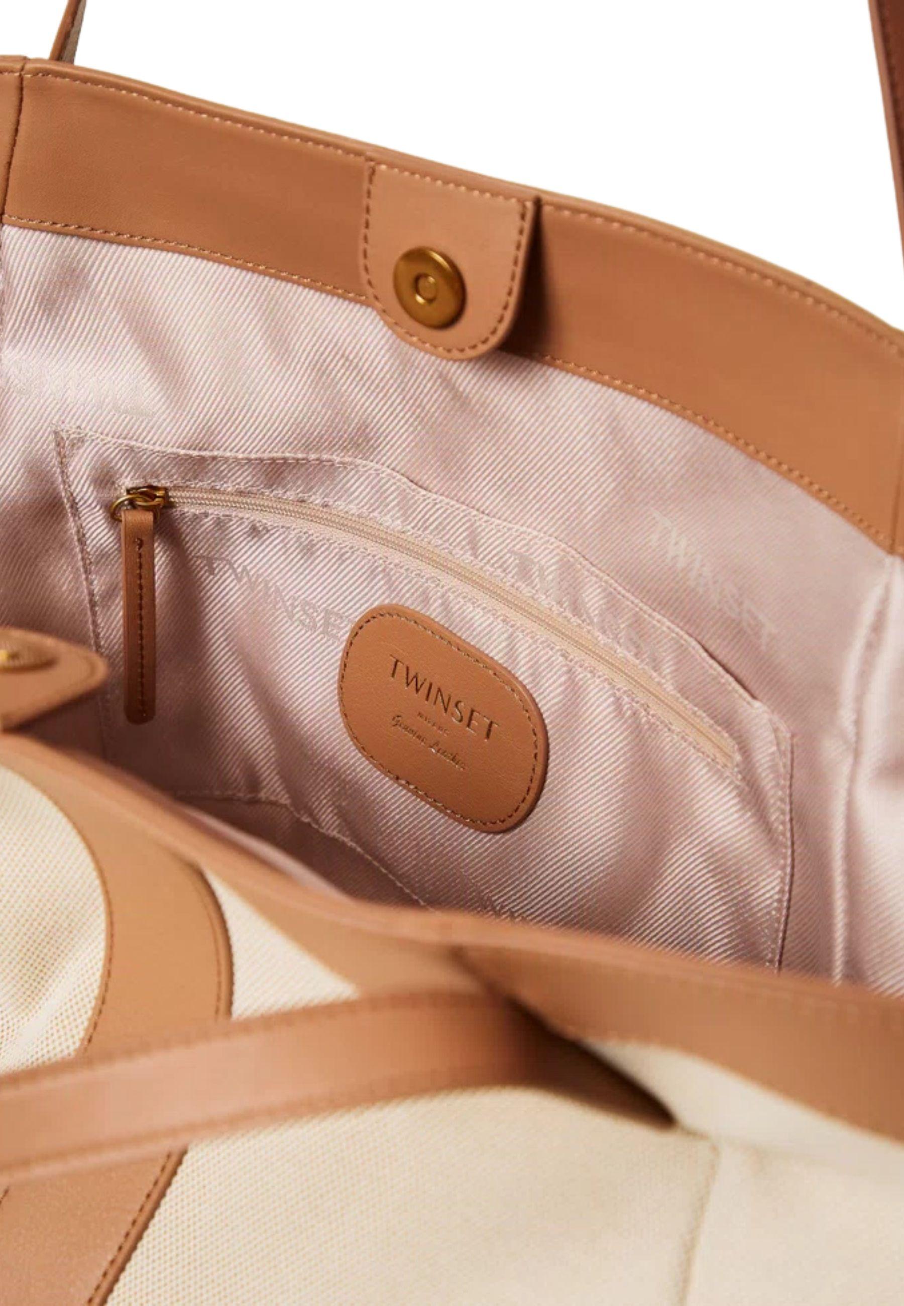 Borsa shopper in canvas e pelle 