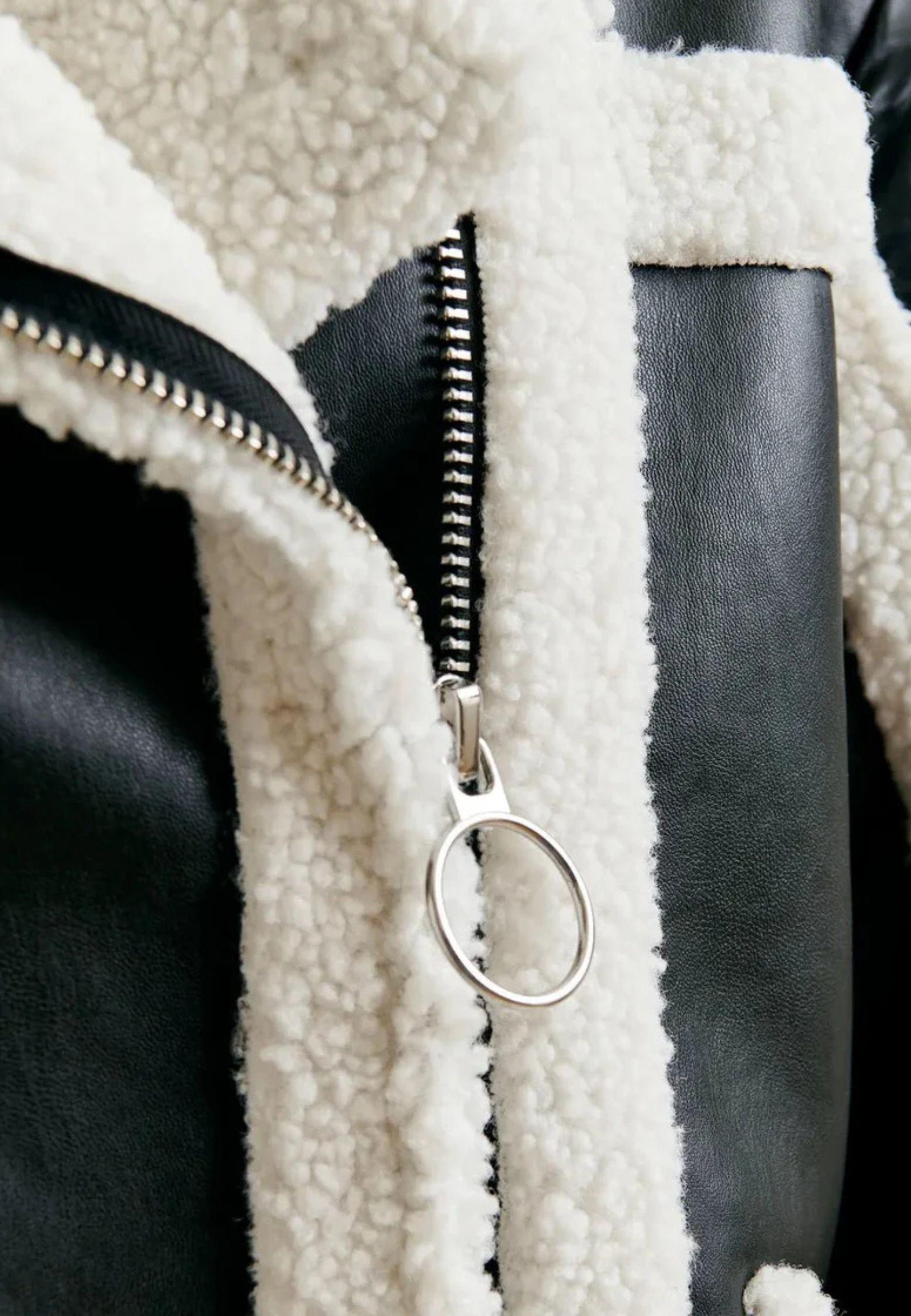 Essentiel Antwerp Ifie Faux Fur Puffer Jacket - Giacca oversize black/white con effetto shearling e maniche puffer 