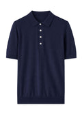 Paolo Pecora - Polo in seta e cotone blu navy con bottoni in madreperla