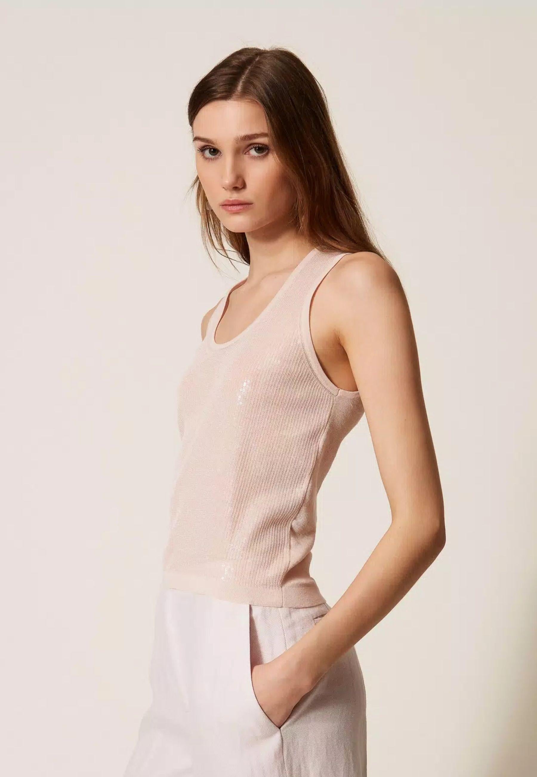 Top in maglia con paillettes 