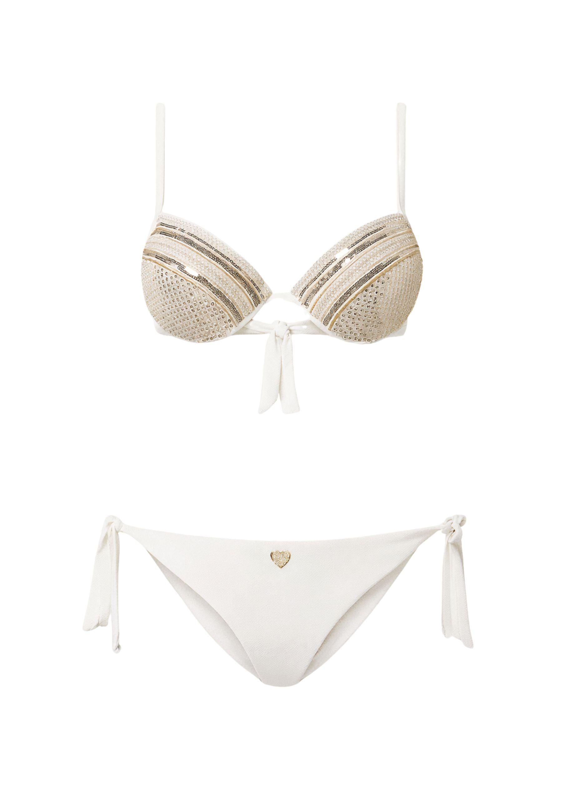 Bikini push-up con paillettes e tanga con laccetti 
