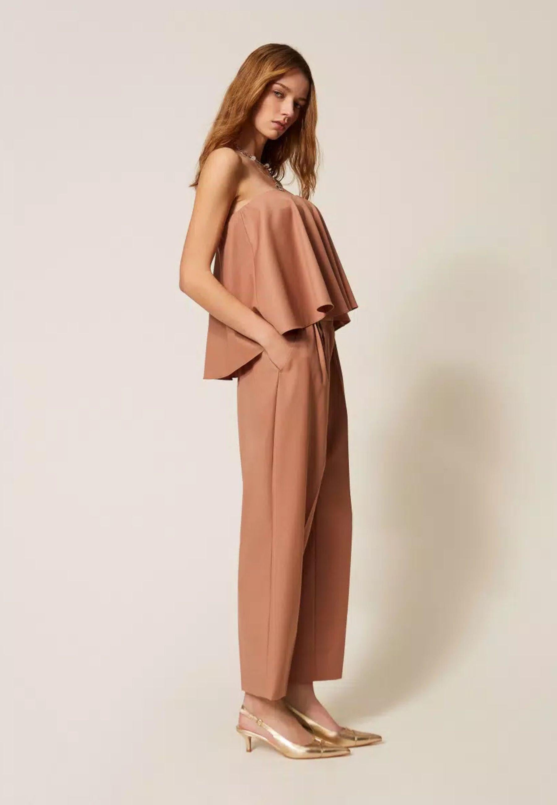 Pantaloni cropped in fresco di misto lana 