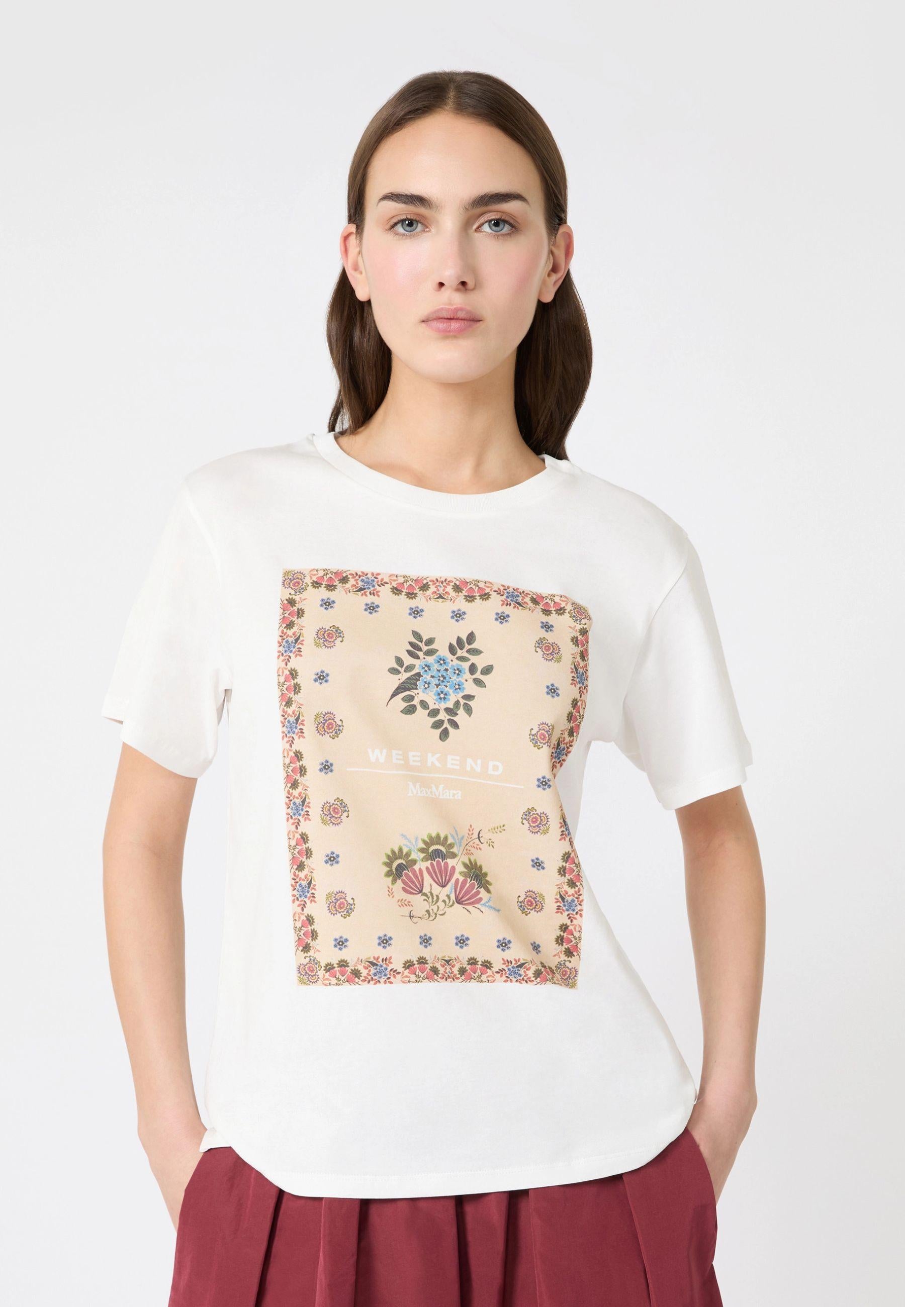 T-shirt in jersey di cotone con stampa frontale 