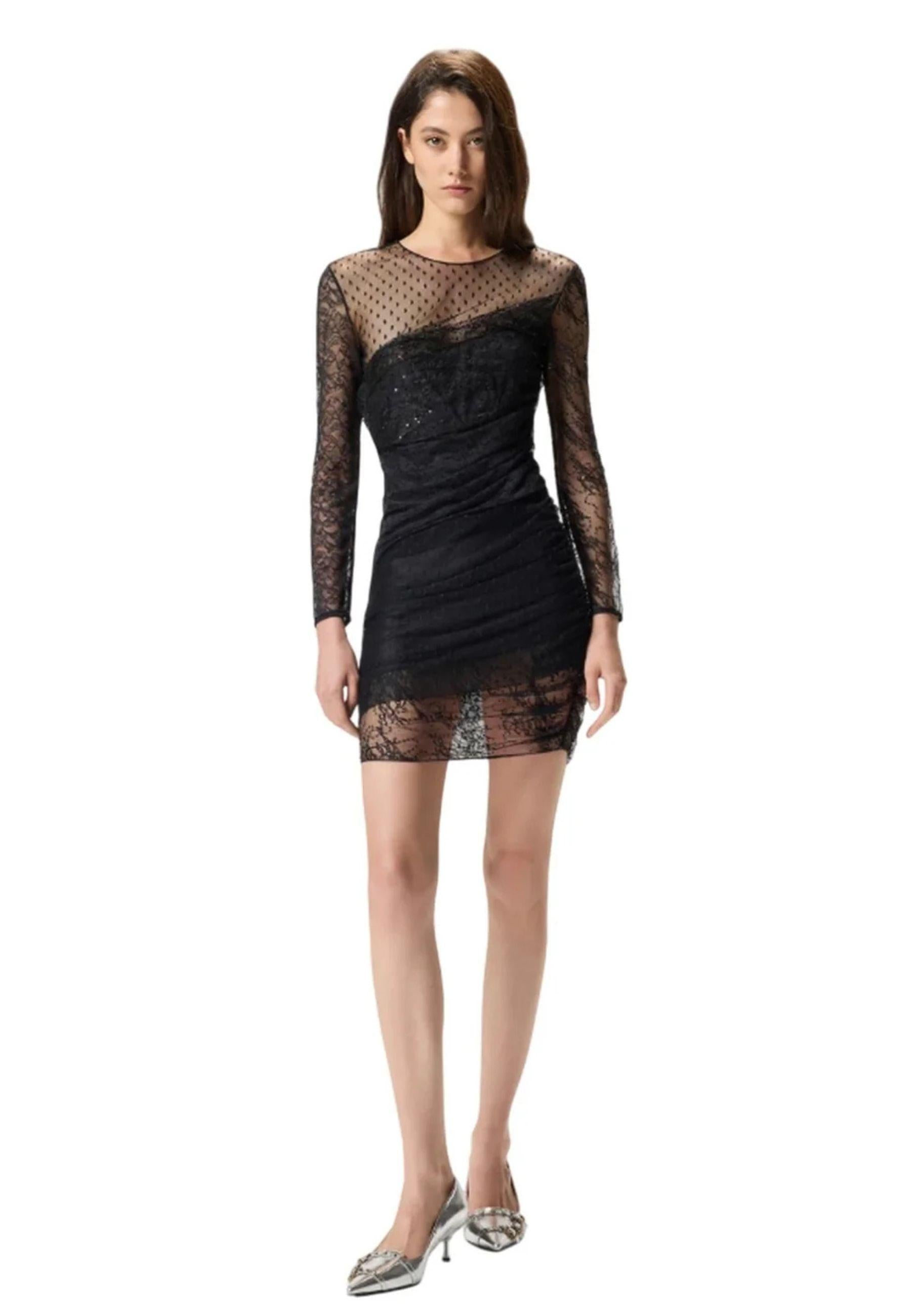 Abito corto Pinko in pizzo e tulle plumetis 