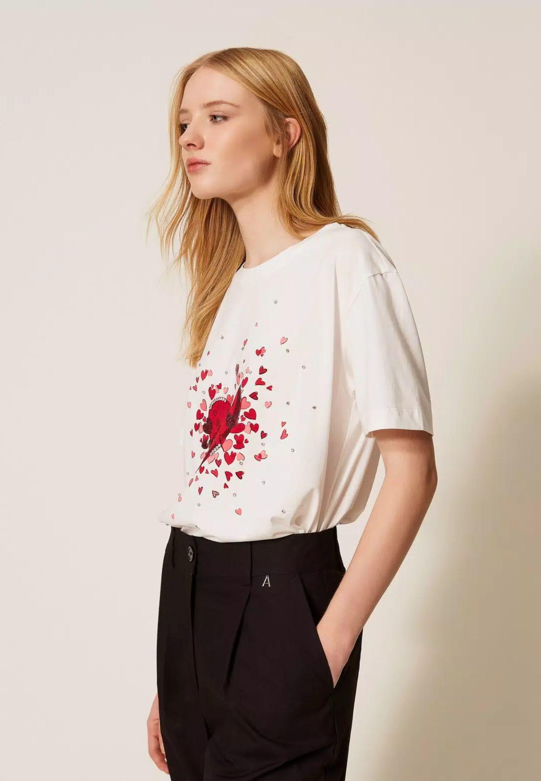 T-shirt con stampa e strass Actitude 