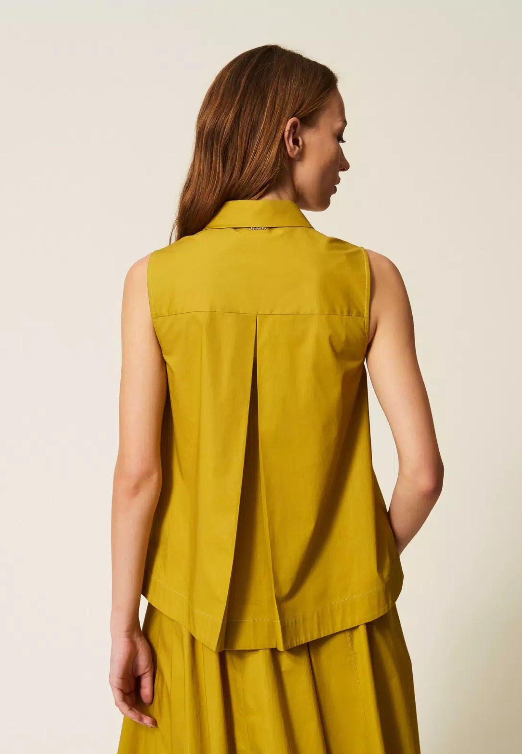 Camicia in popeline di cotone stretch con tasche 