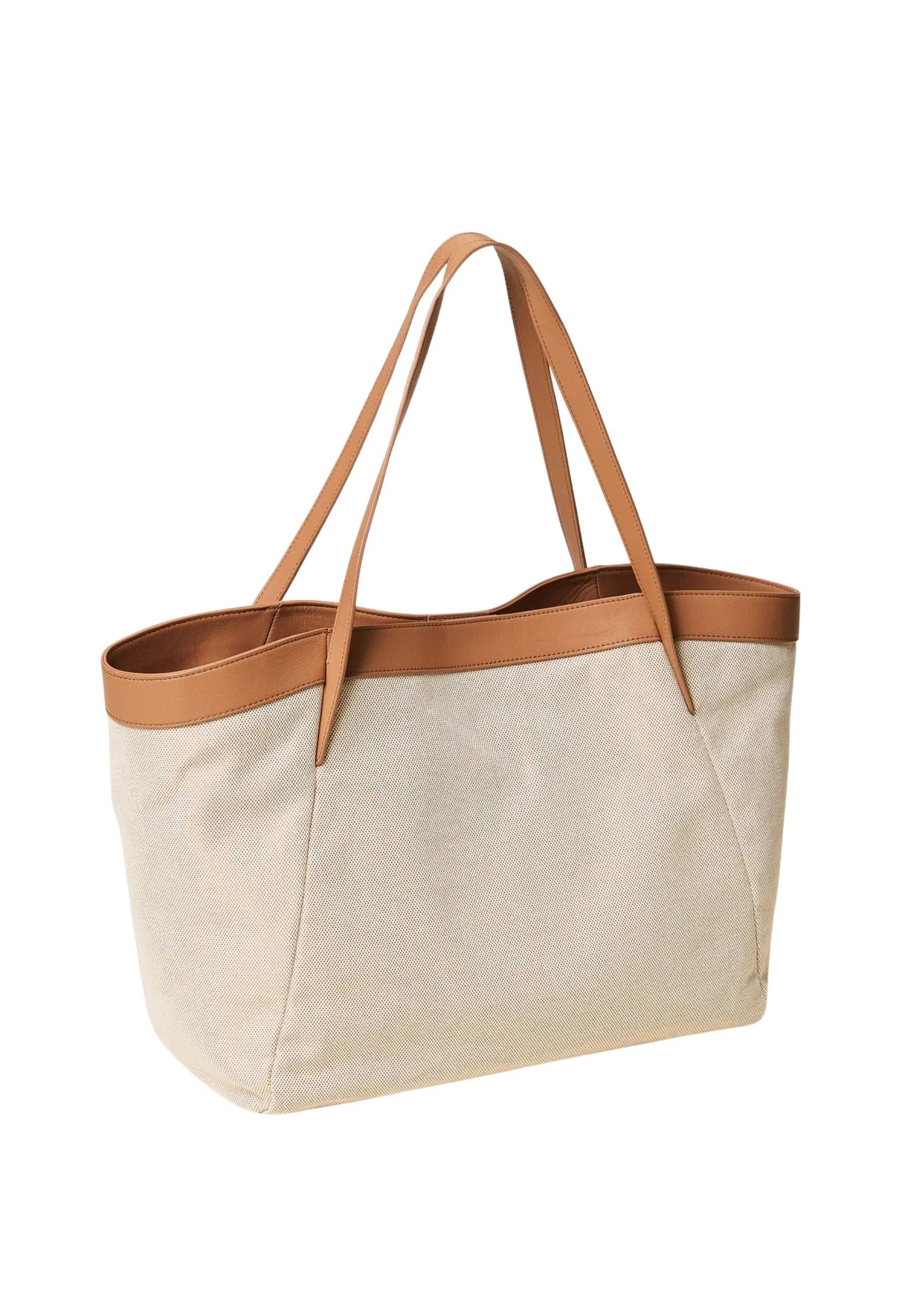 Borsa shopper in canvas e pelle 