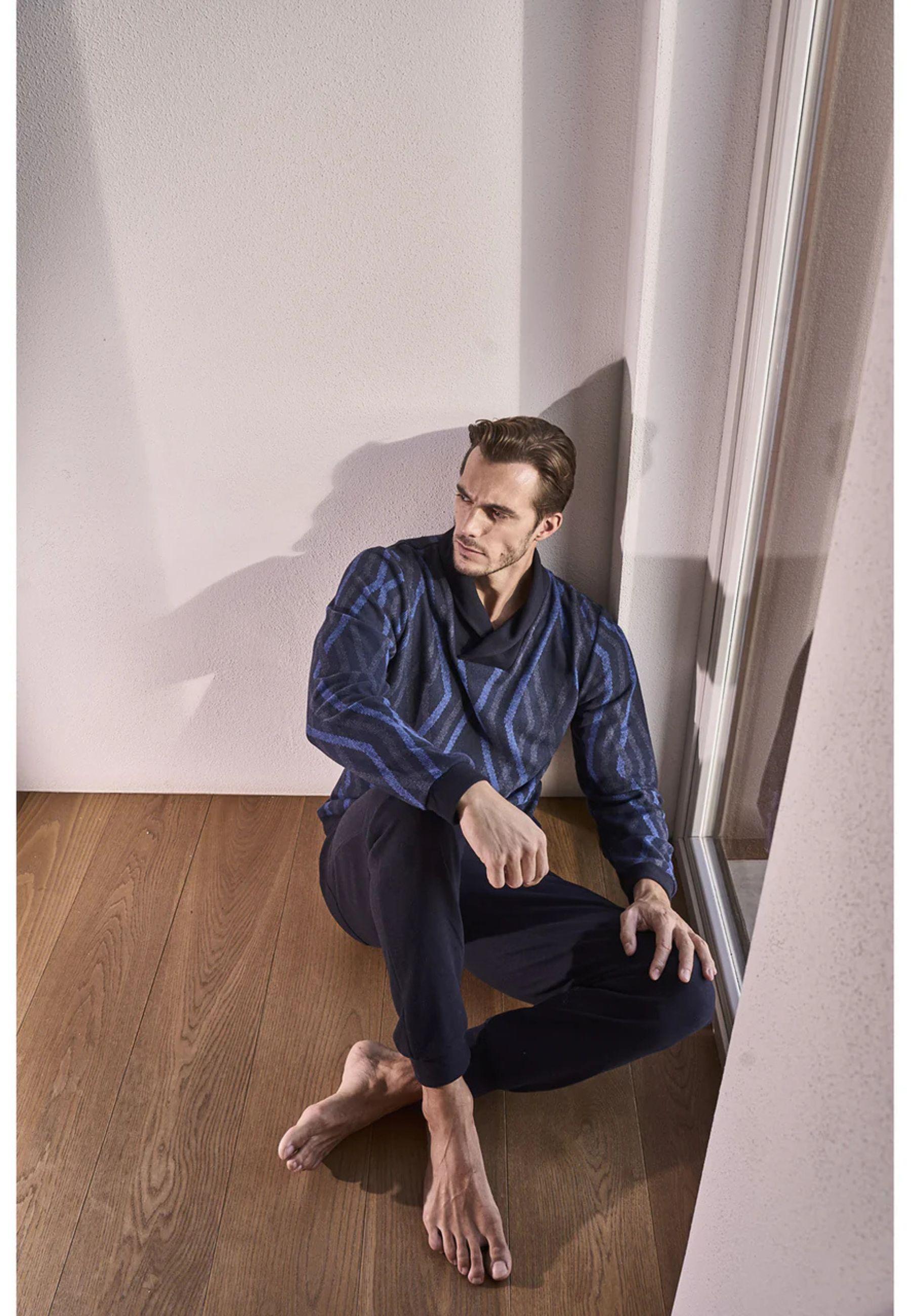 Pigiama serafino in confortevole jacquard di cotone a rombi 