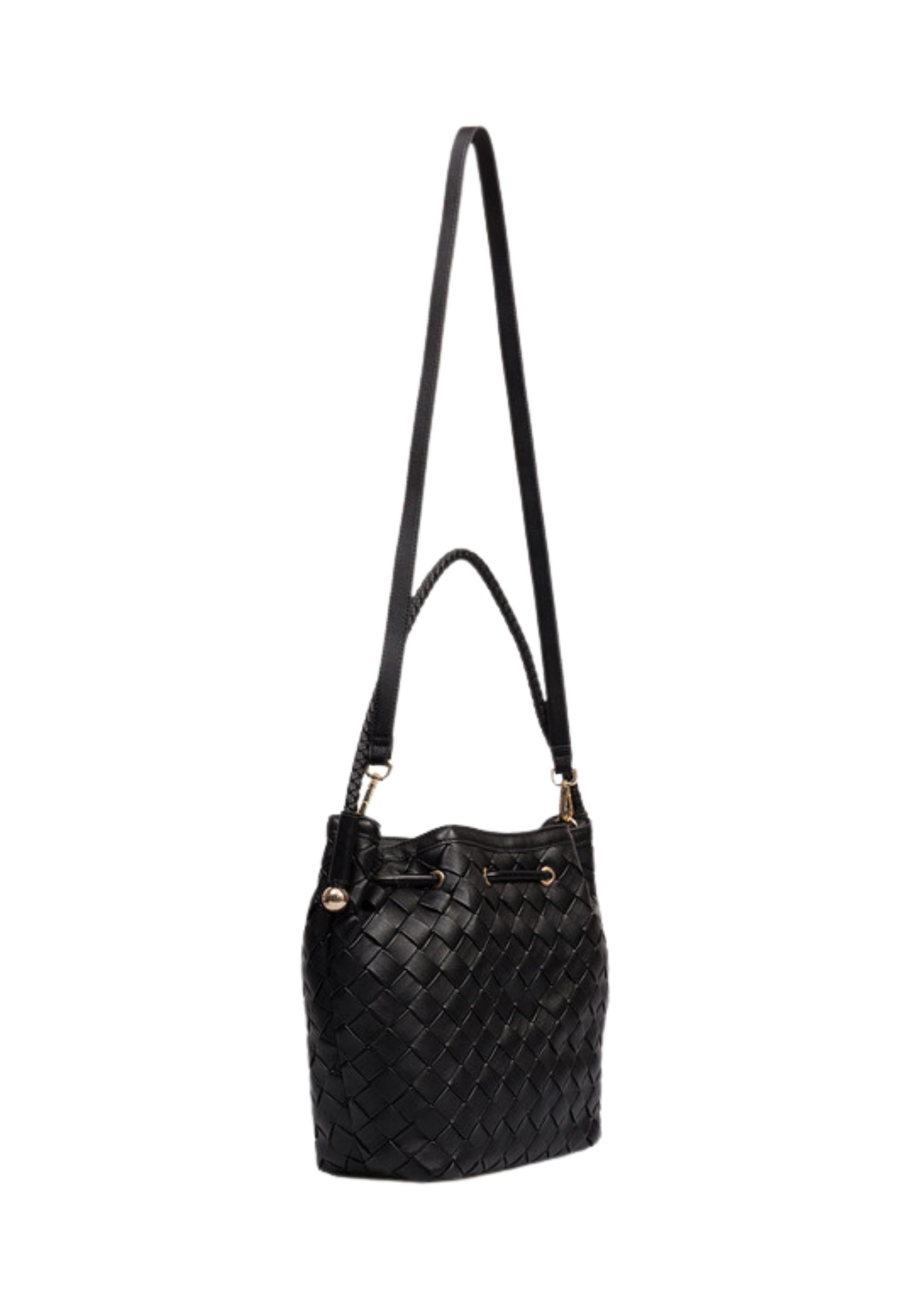 Borsa a Secchiello Twinset Intrecciata a Mano Nera 