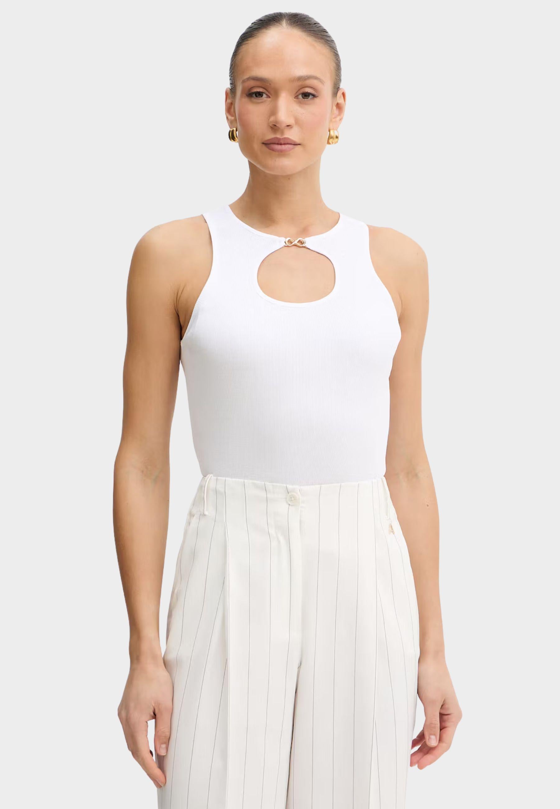 Twinset - Top smanicato in cotone con dettaglio gioiello 