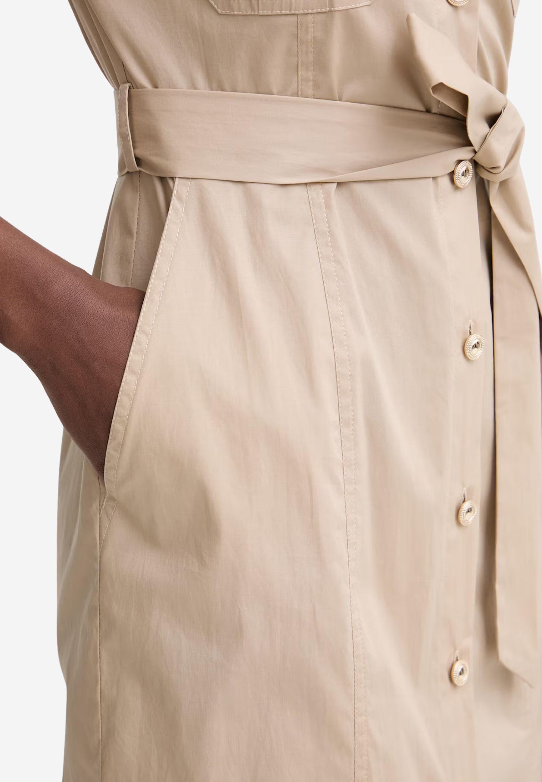 Abito Midi Camicia Beige Twinset in Cotone Stretch con Cintura e Tasche 