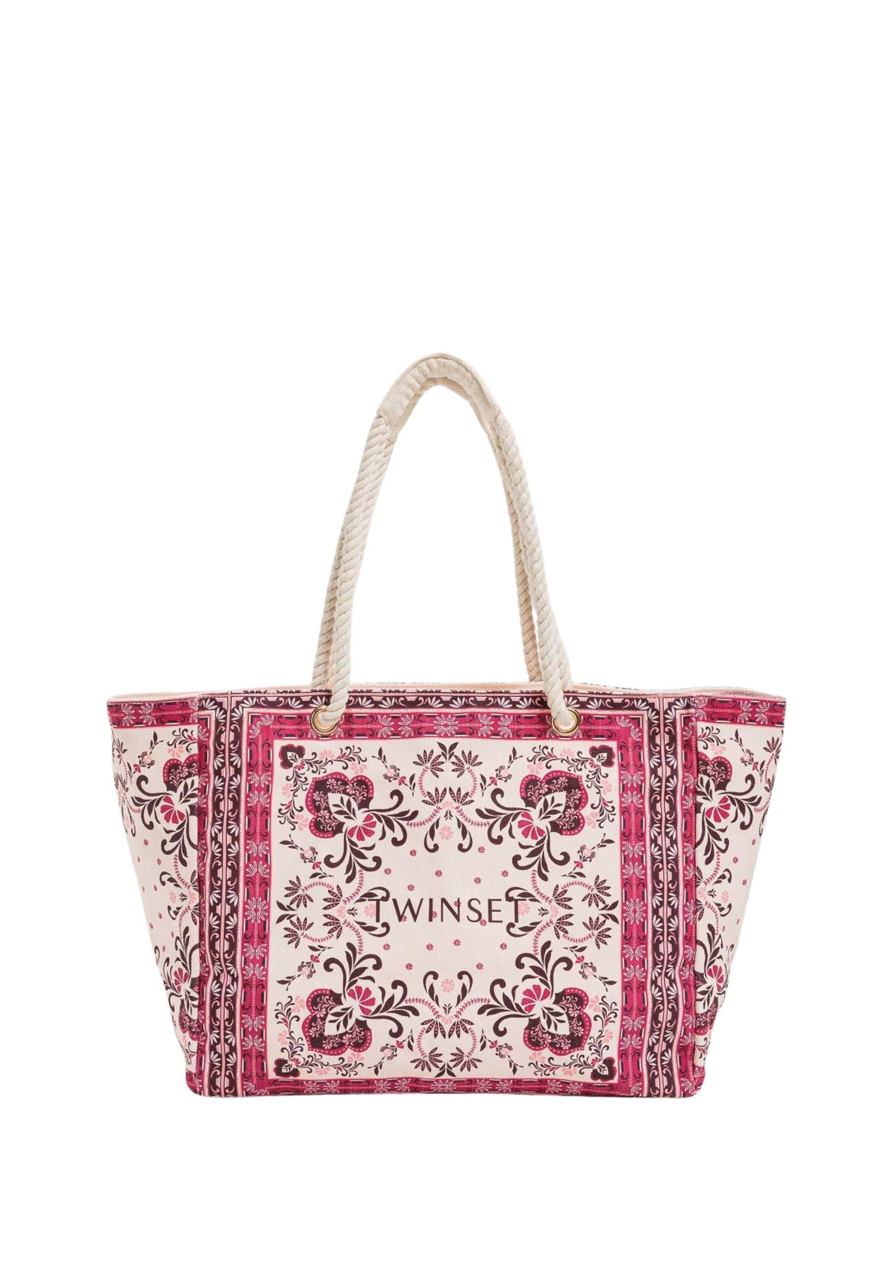 Borsa Shopper in Canvas con Stampa Foulard Fuchsia 