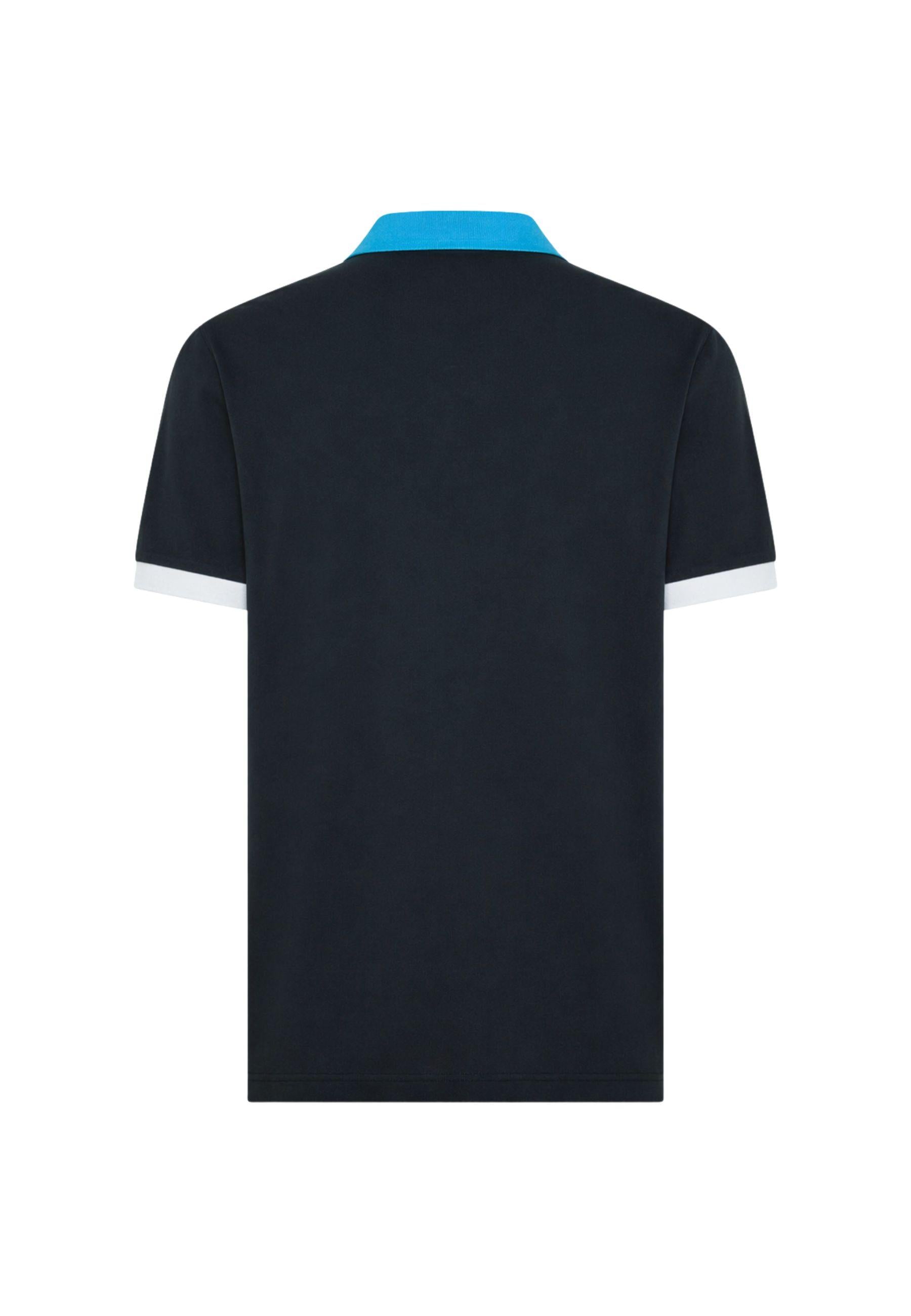 Polo in cotone blu navy con colletto a contrasto 
