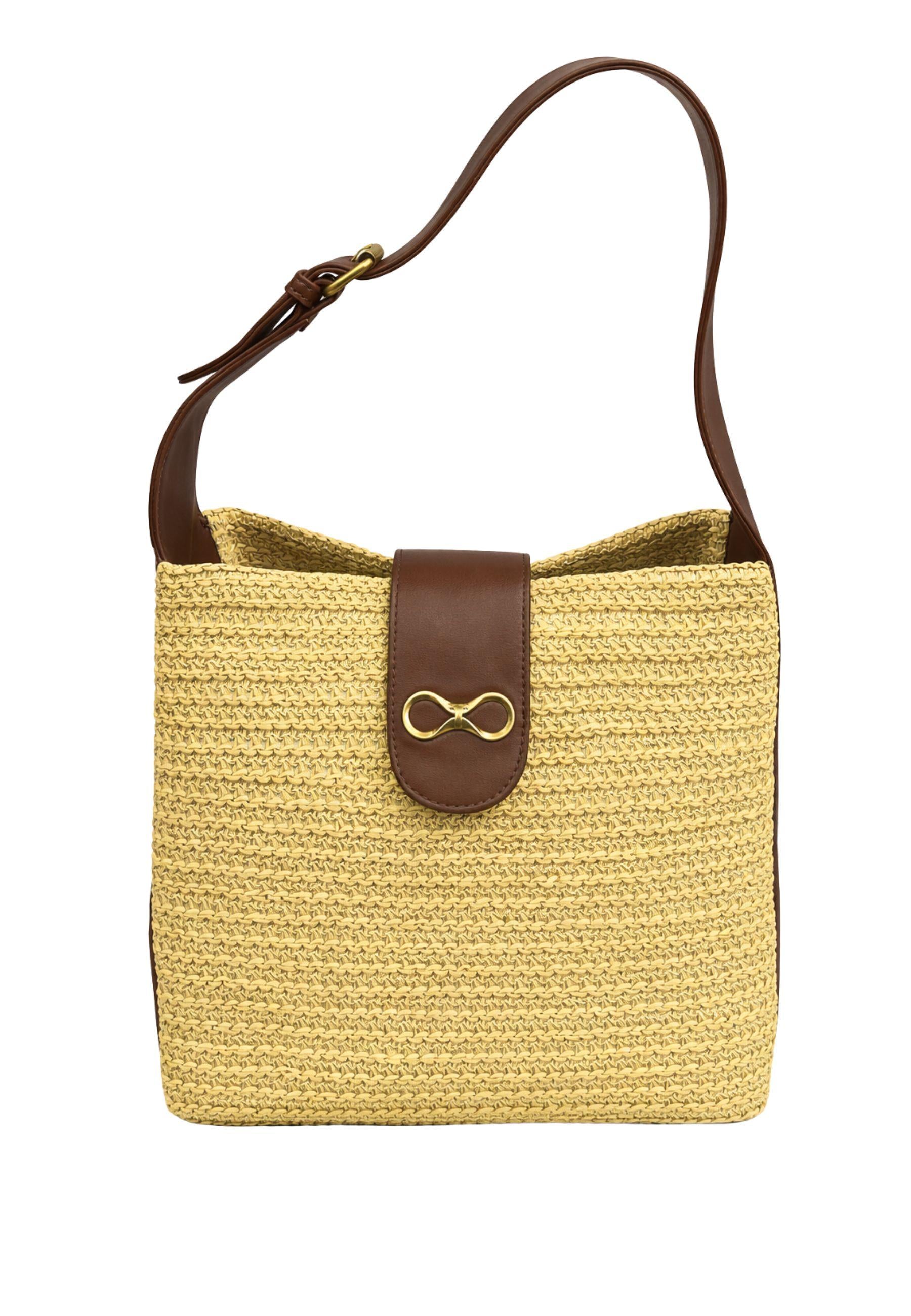 Borsa a spalla intrecciata effetto rafia 