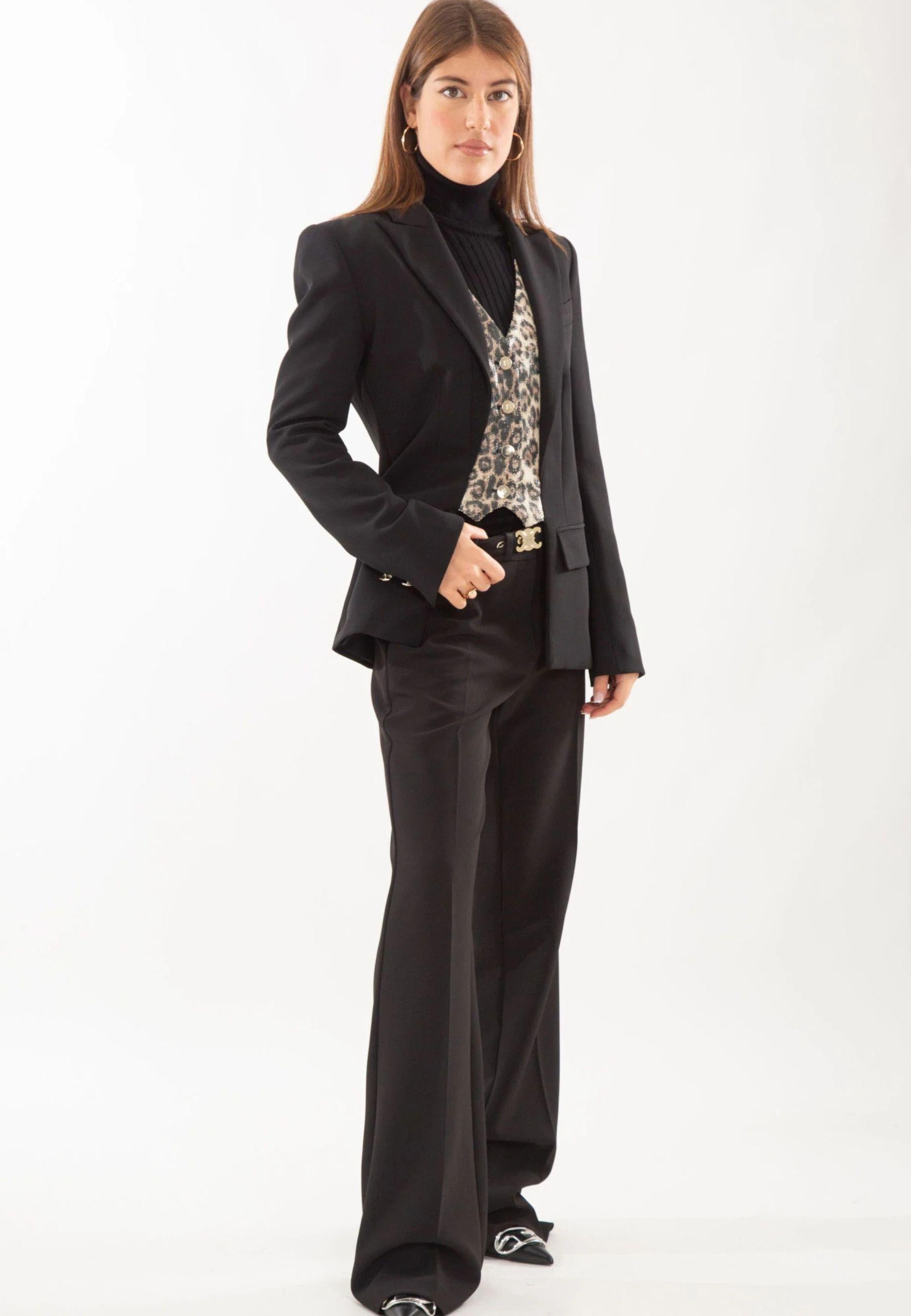 Pantalone nero a gamba dritta con cintura logata 