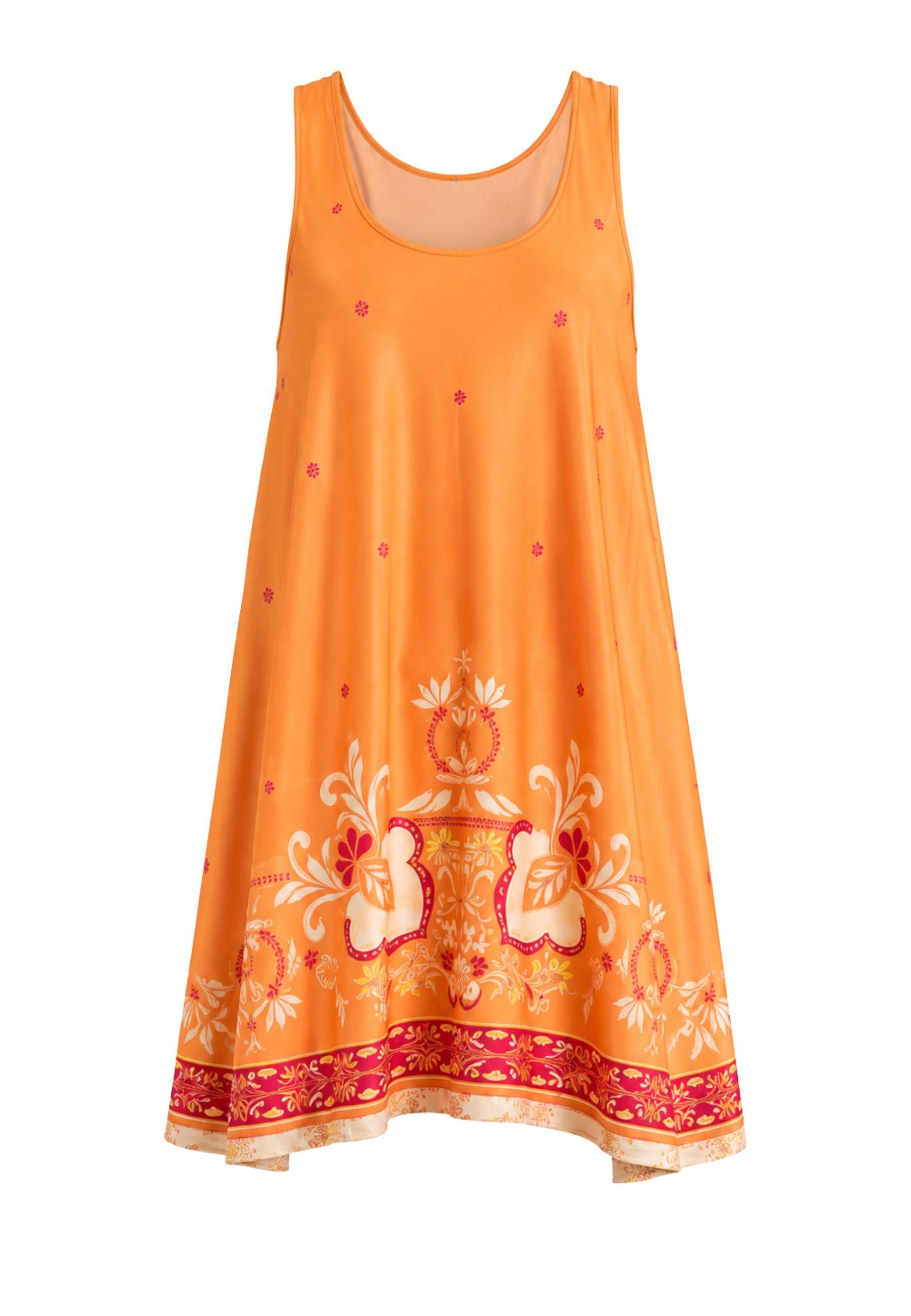 Mini abito stampa foulard arancione con schiena scoperta 