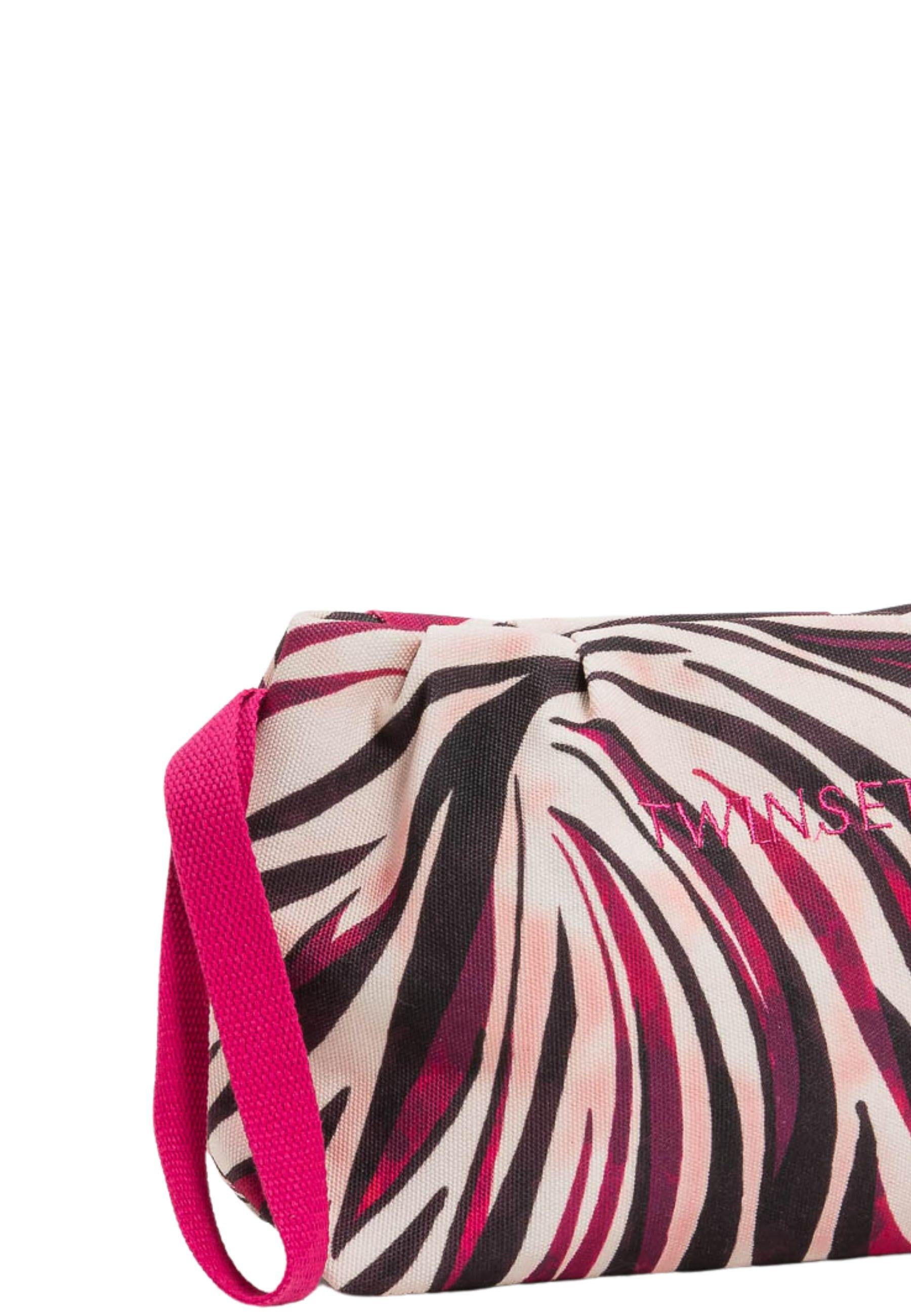 Pochette Zebra in Canvas di Cotone con Zip 