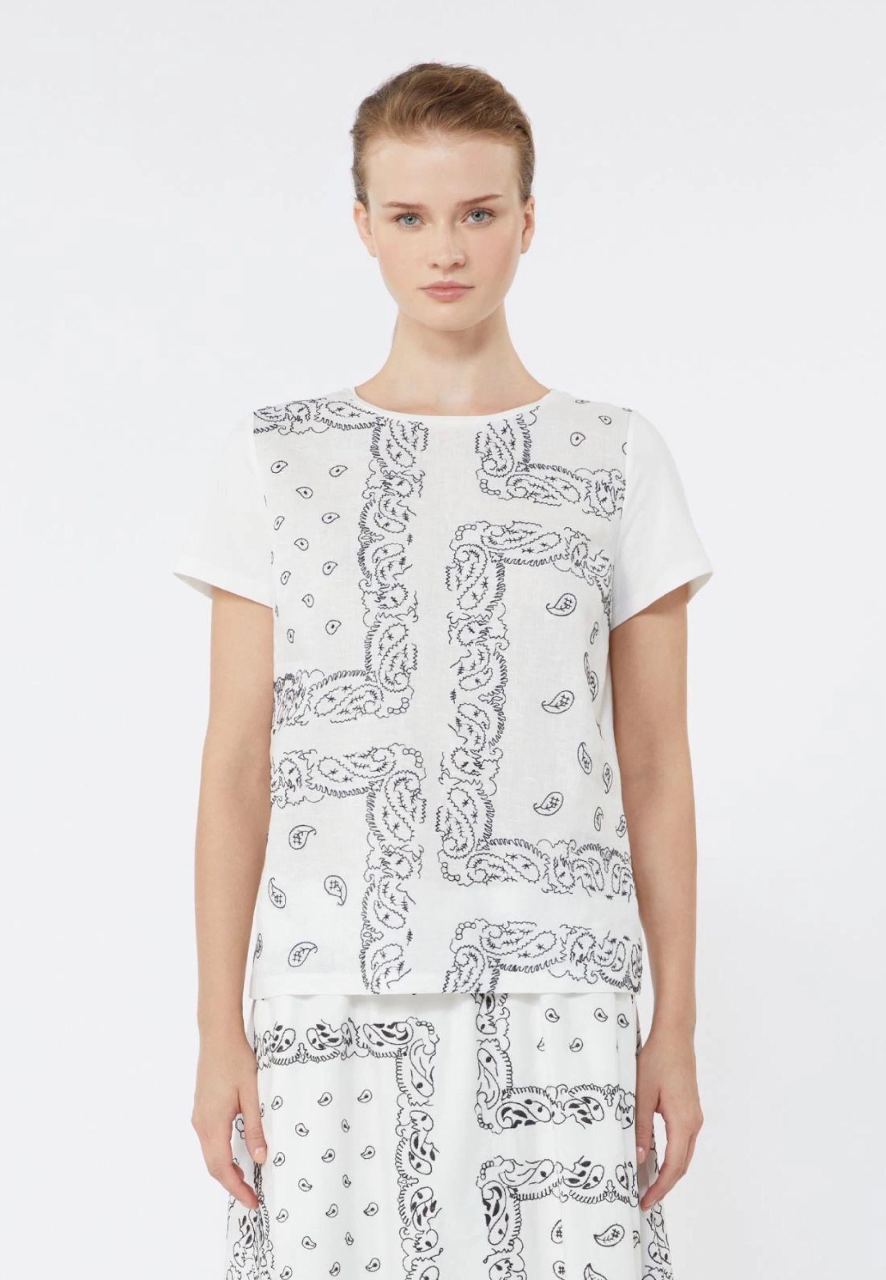 Weekend Max Mara - T-shirt in lino ricamato e jersey di cotone stretch 