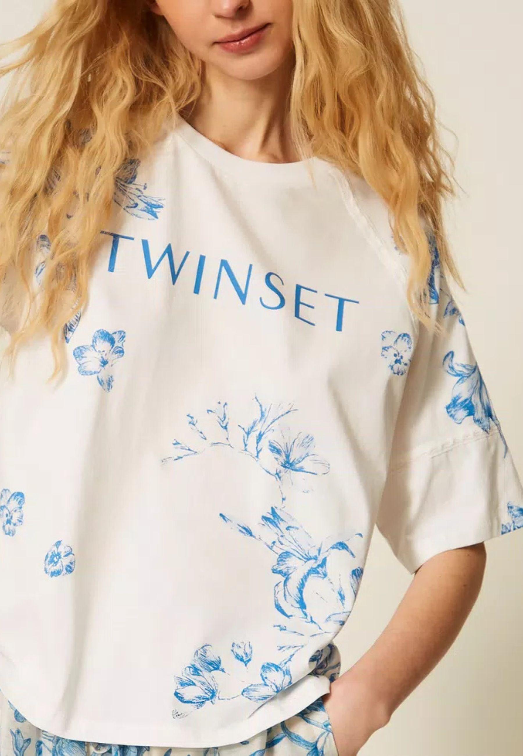 Twinset T-Shirt Toile de Jouy con Logo Lettering 