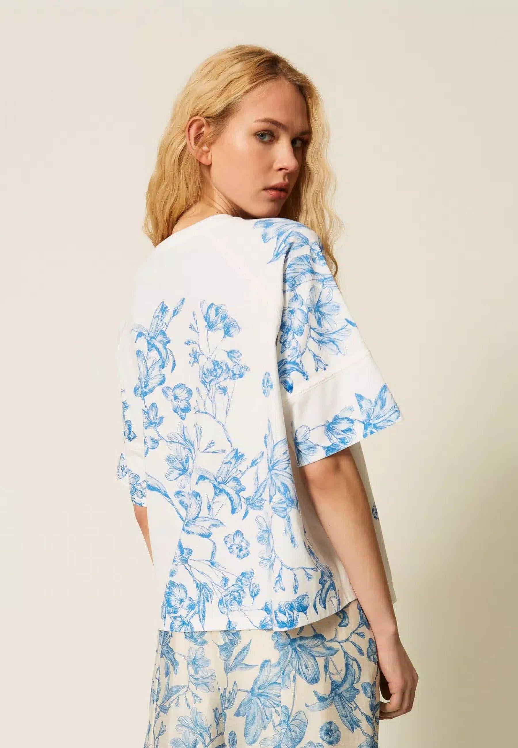 Twinset T-Shirt Toile de Jouy con Logo Lettering 