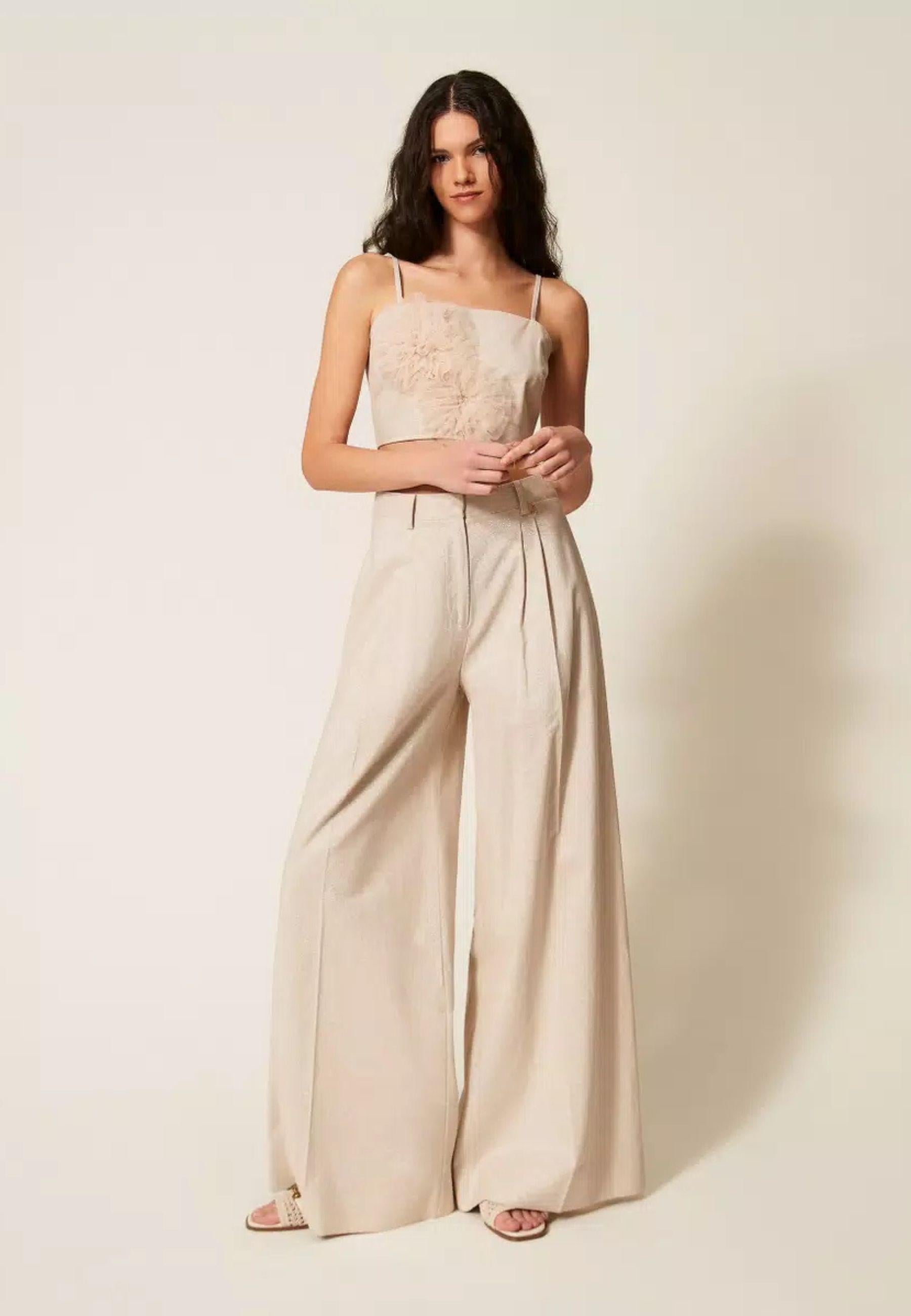 Pantaloni Actitude in Misto Cotone e Lino con Lurex Donna 