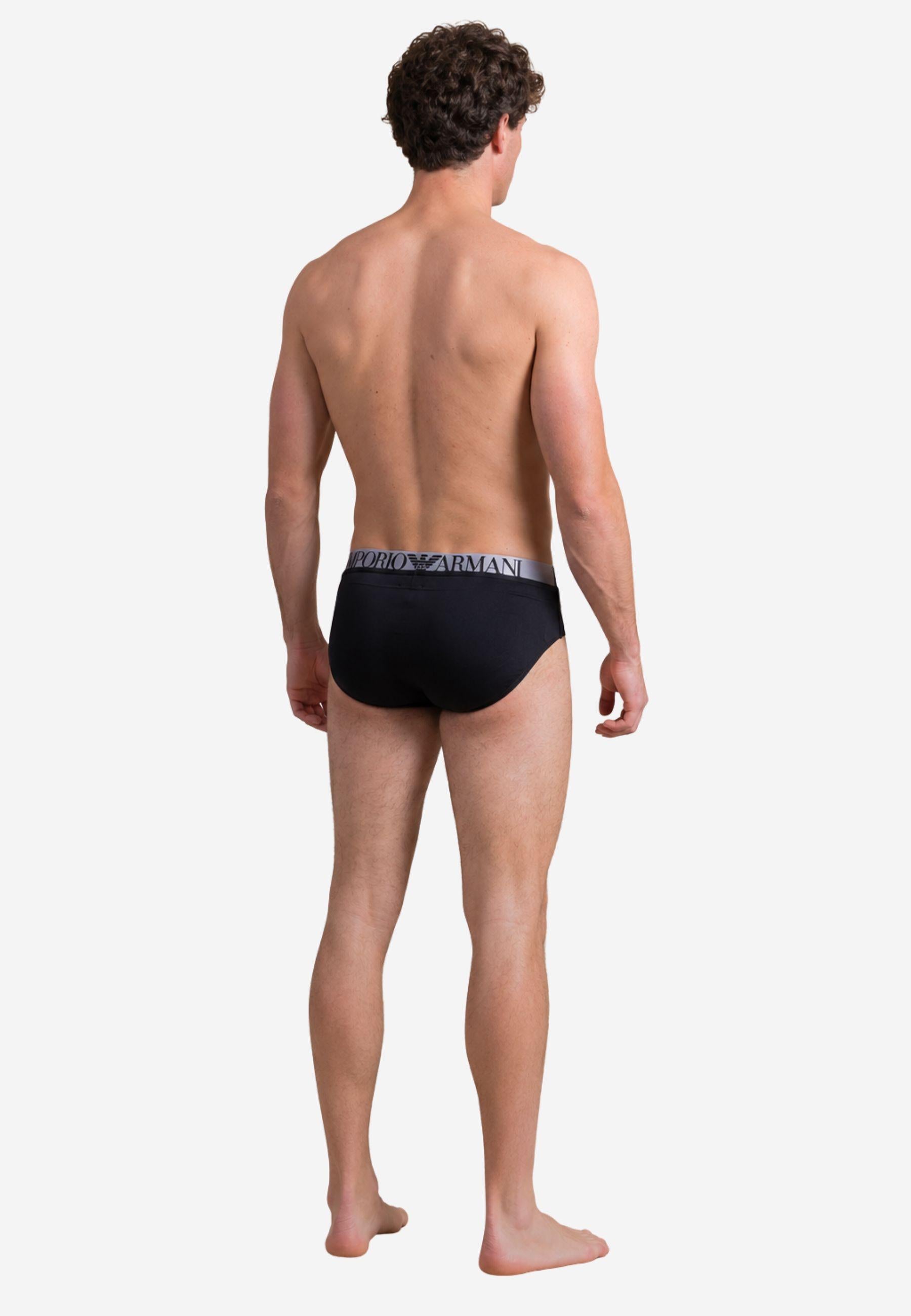 Emporio Armani - Slip mare nero con coulisse e logo jacquard 
