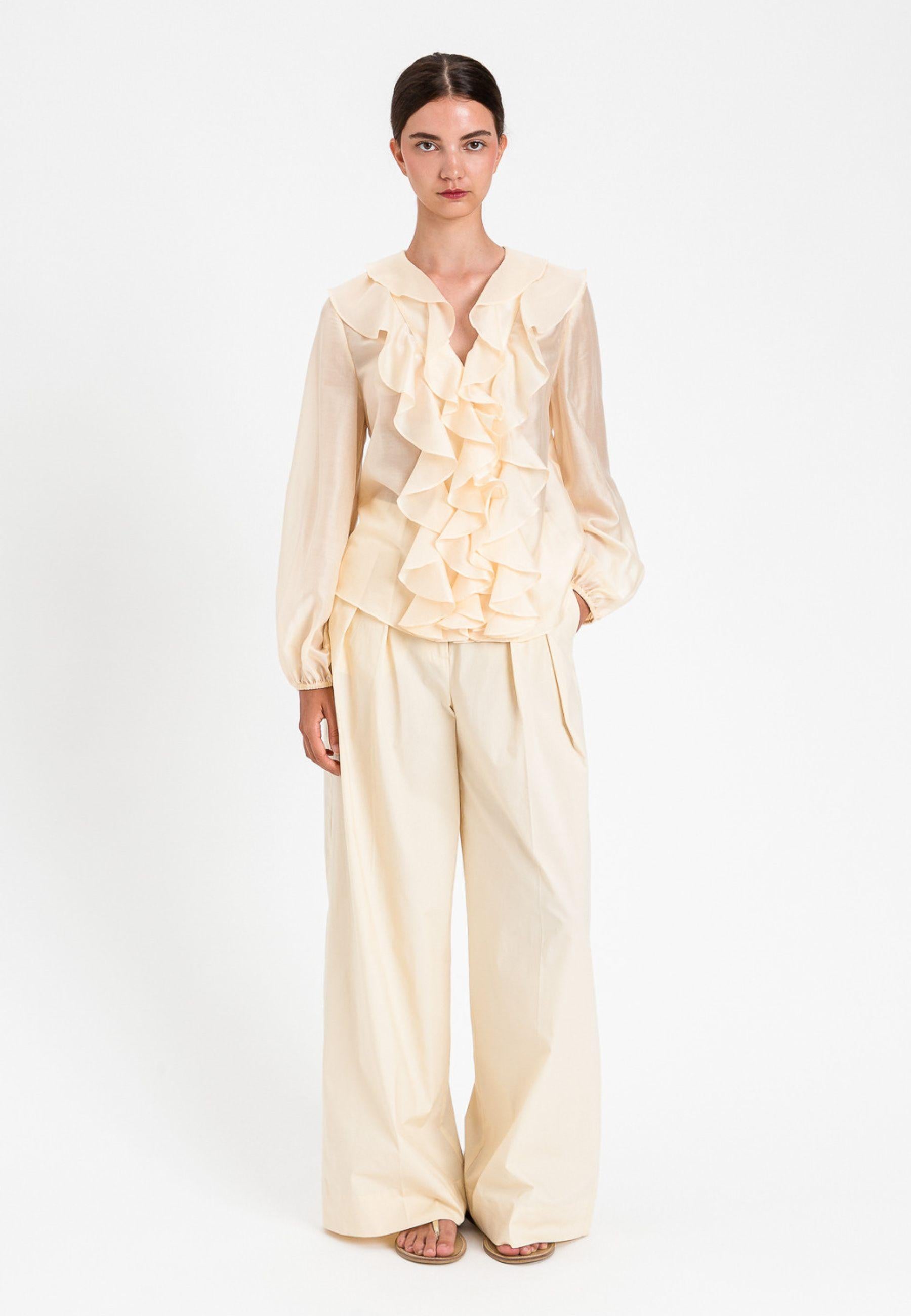 Twinset Pantaloni Palazzo in Cotone Stretch - Avorio 